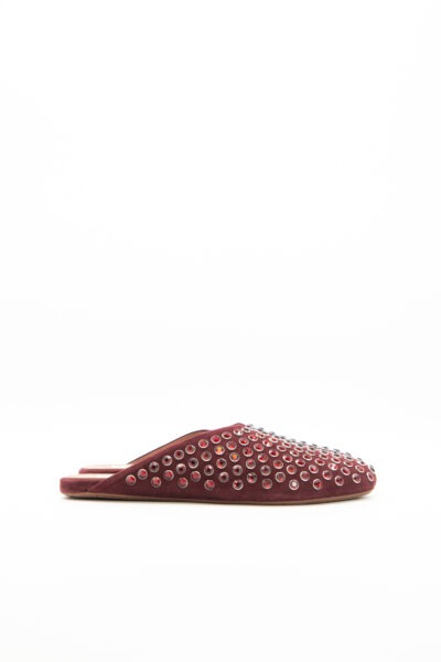 Alaïa Pantoletten mit Strasssteinen in Bordeaux und Rot
