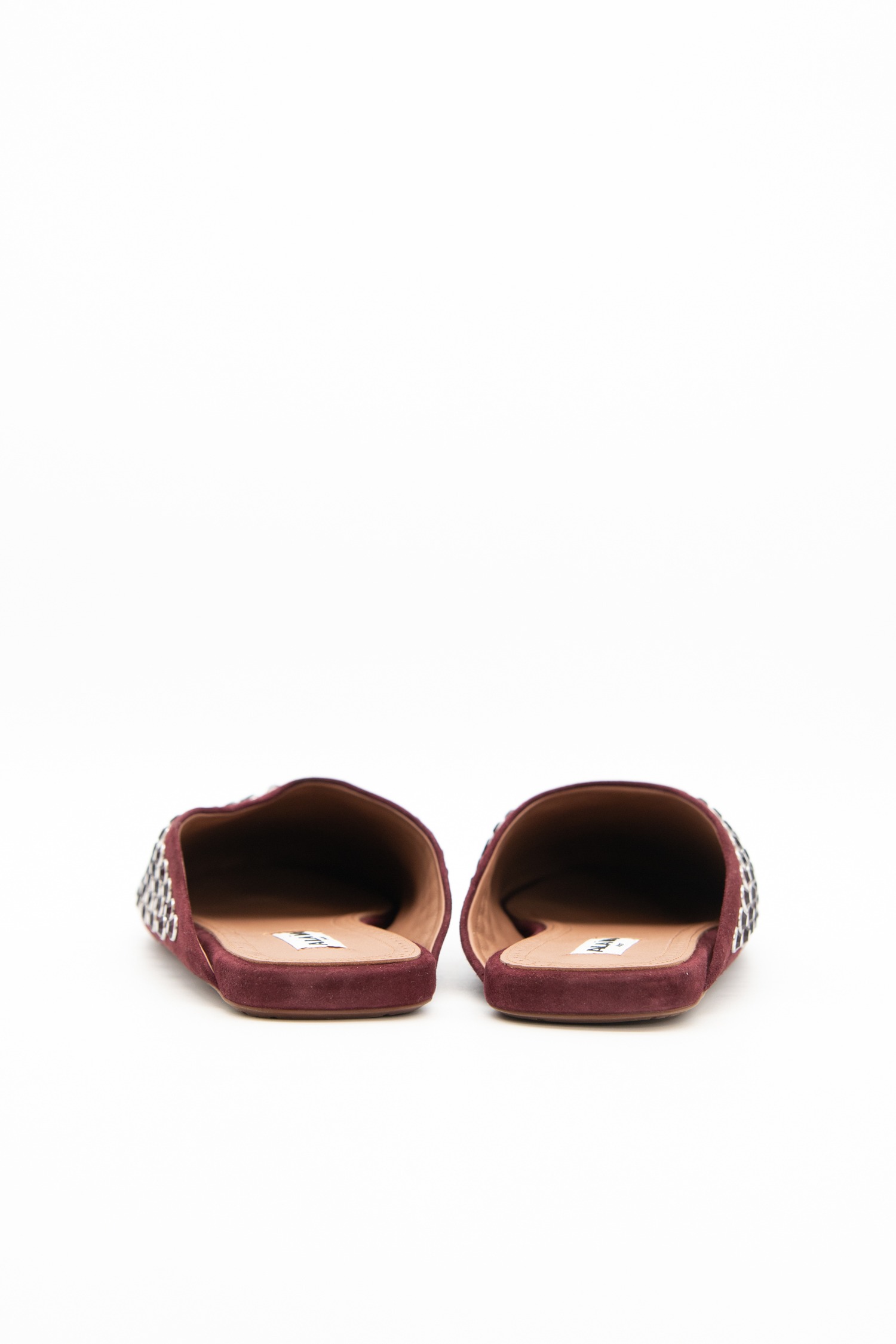 Alaïa Pantoletten mit Strasssteinen in Bordeaux und Rot