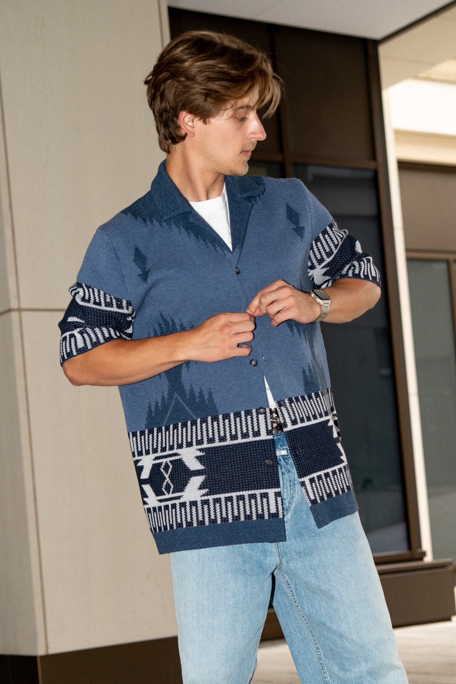 Alanui "Icon" Strickhemd mit grafischem Muster in Blau