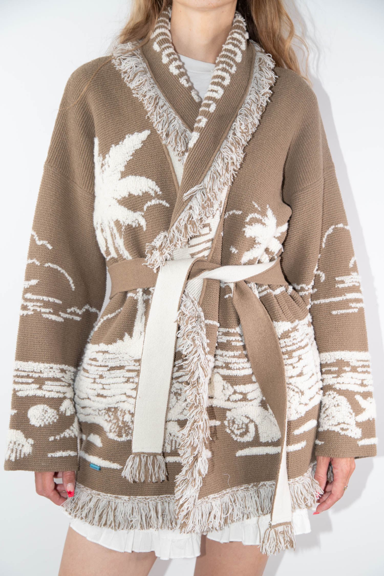 Alanui "Beyond the Horizons" Cardigan in Hellbraun und Cremeweiß