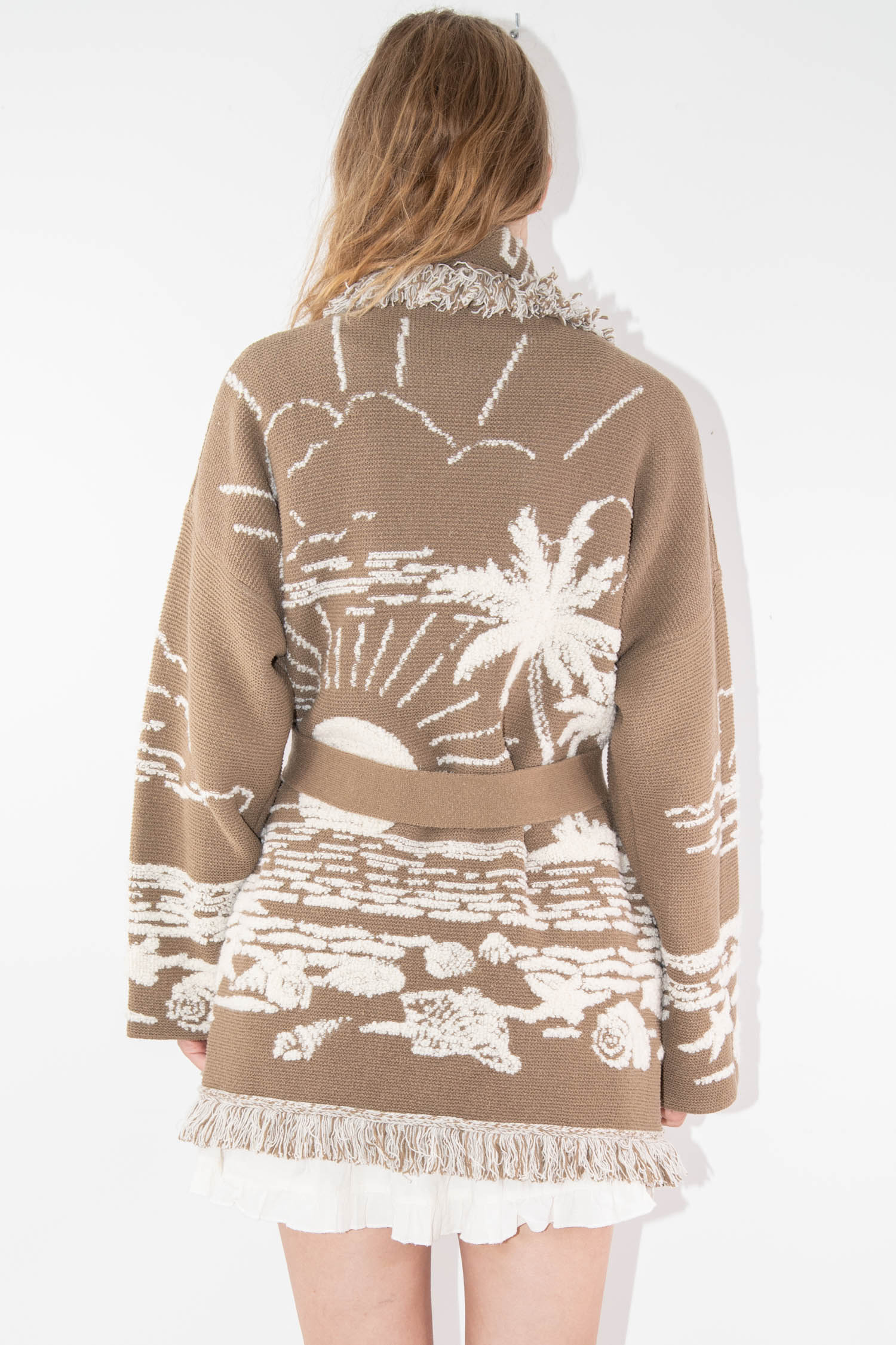Alanui "Beyond the Horizons" Cardigan in Hellbraun und Cremeweiß
