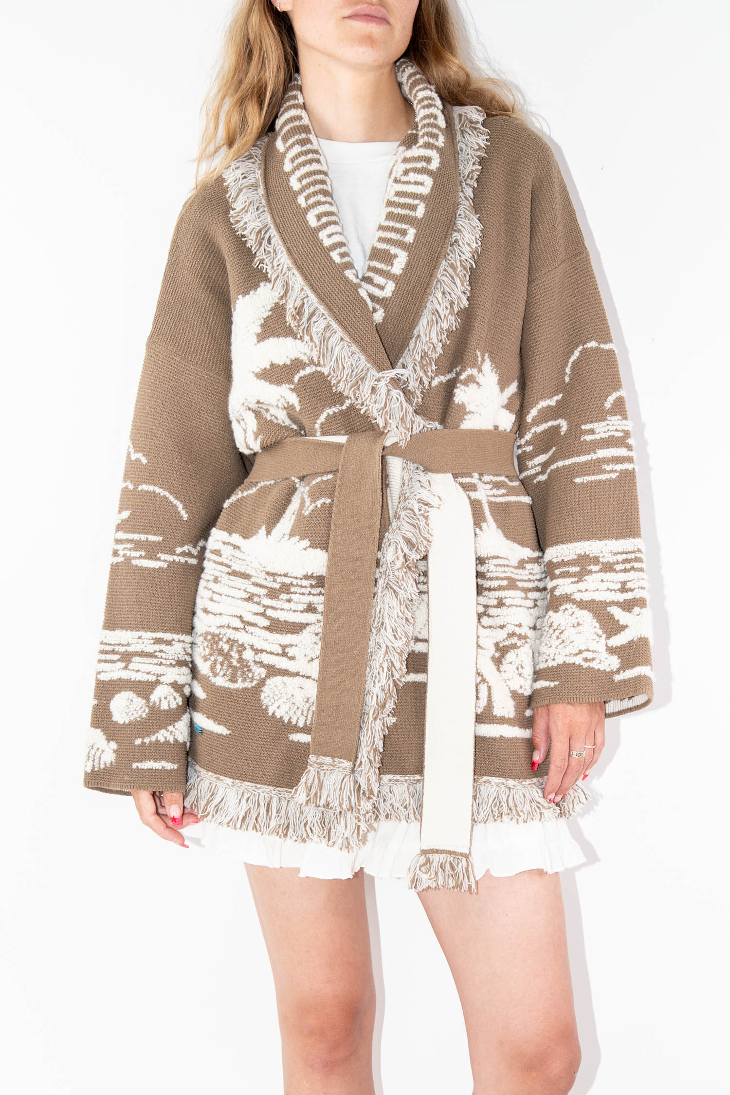 Alanui "Beyond the Horizons" Cardigan in Hellbraun und Cremeweiß