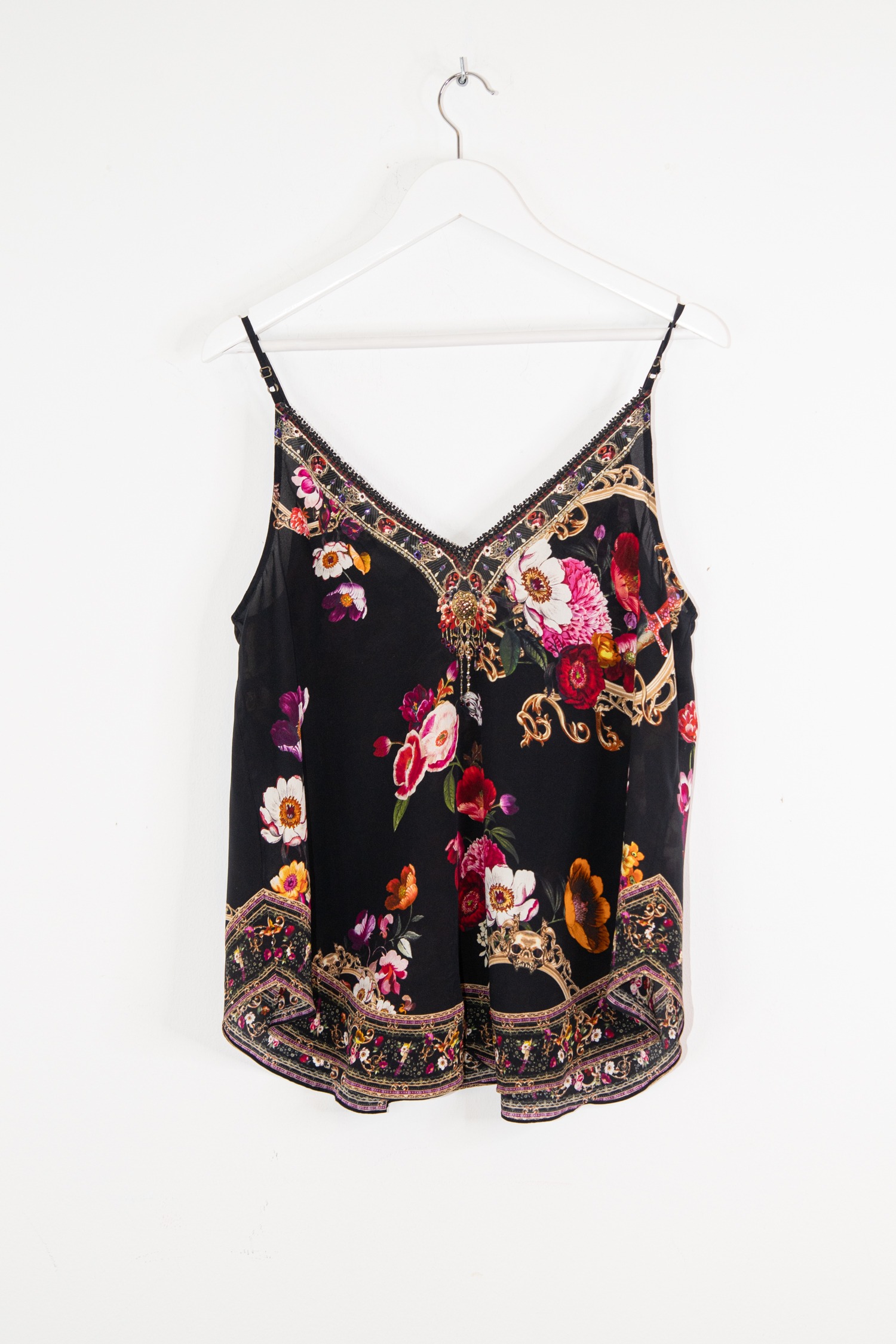 Camilla "V Neck Cami Mirror Mirror" Top in Schwarz