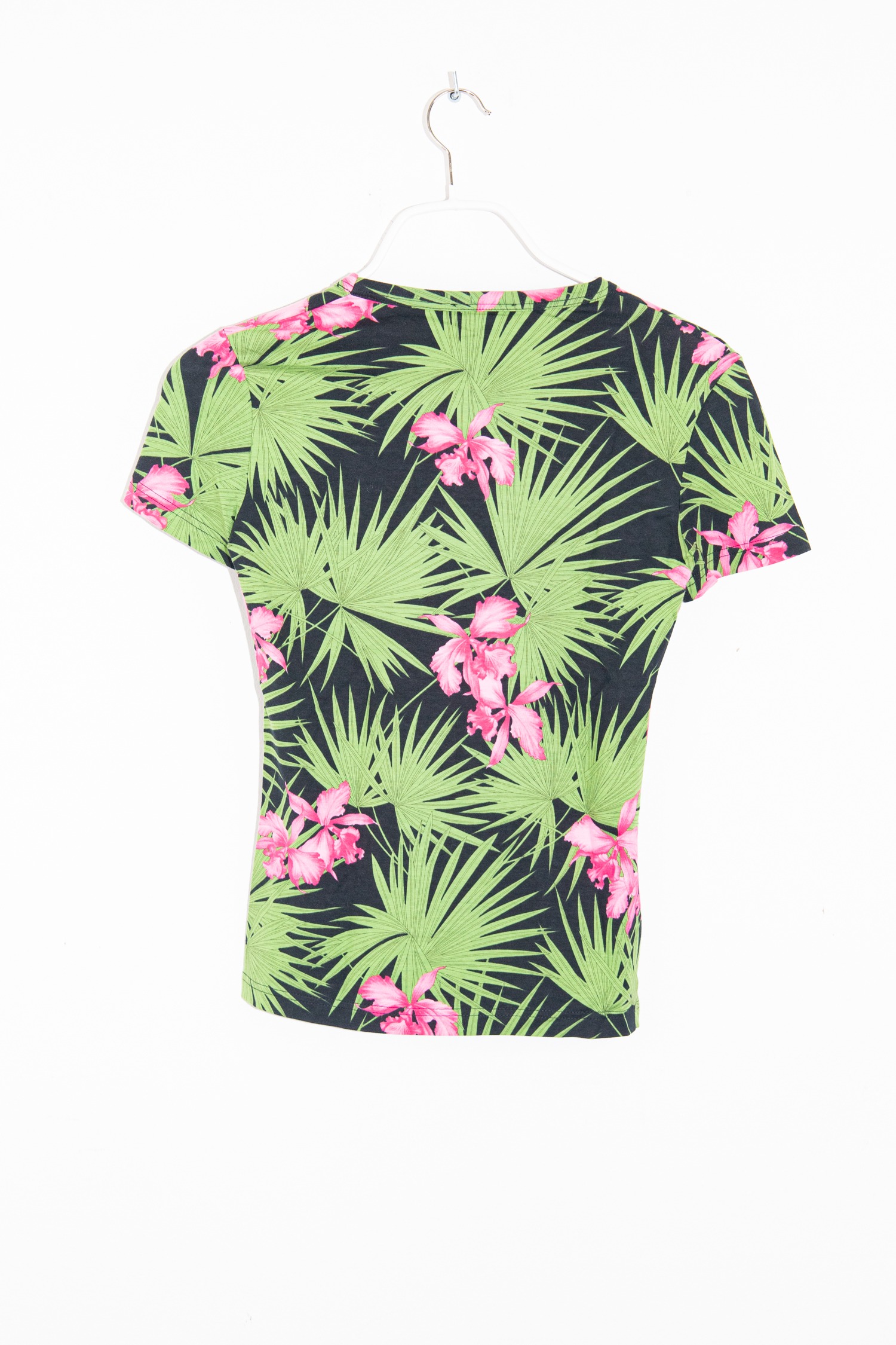 Celine T-Shirt mit Palmenprint in Schwarz, Grün und Pink