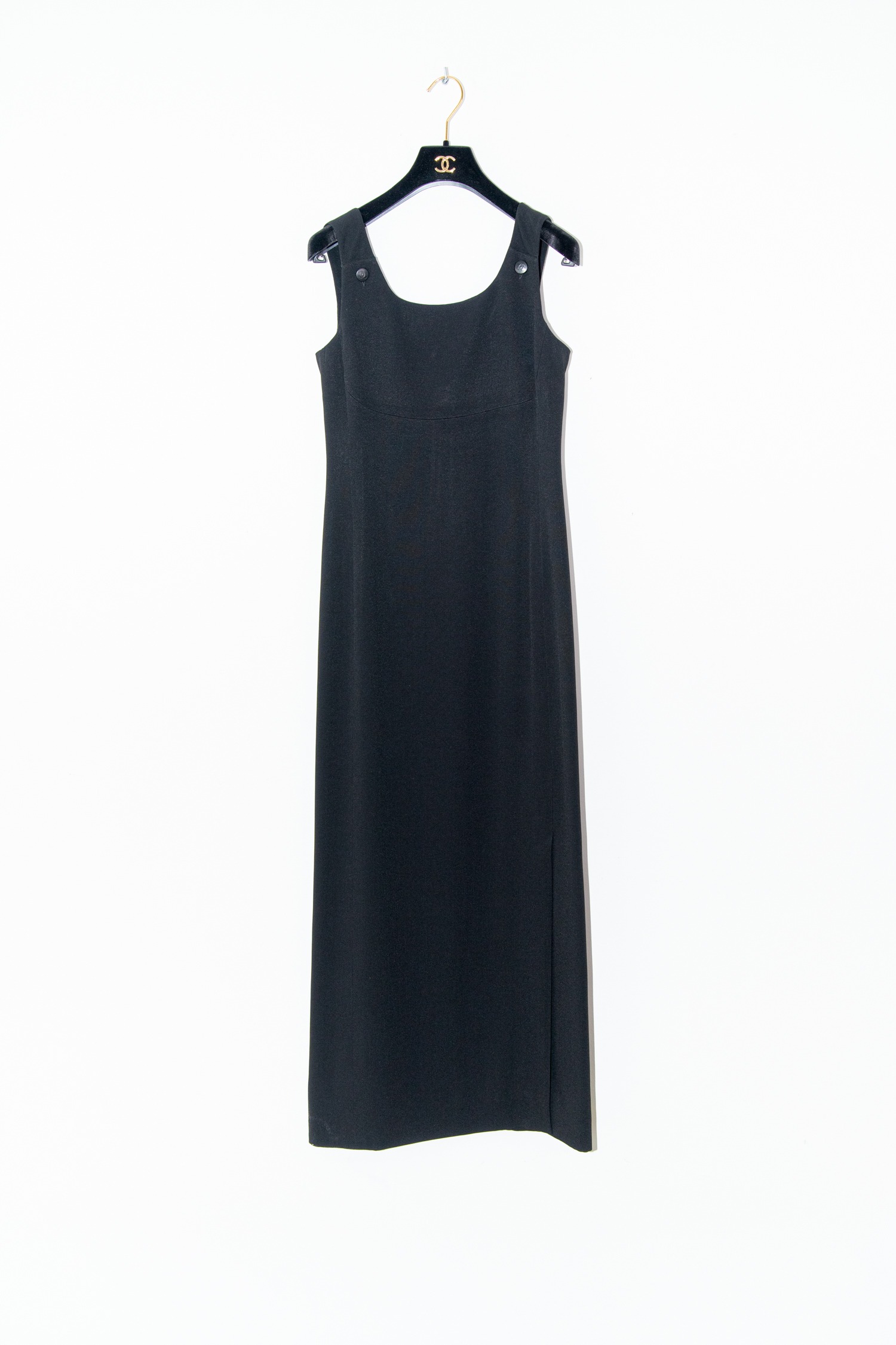 Chanel gerades Maxikleid mit Knöpfen in Schwarz