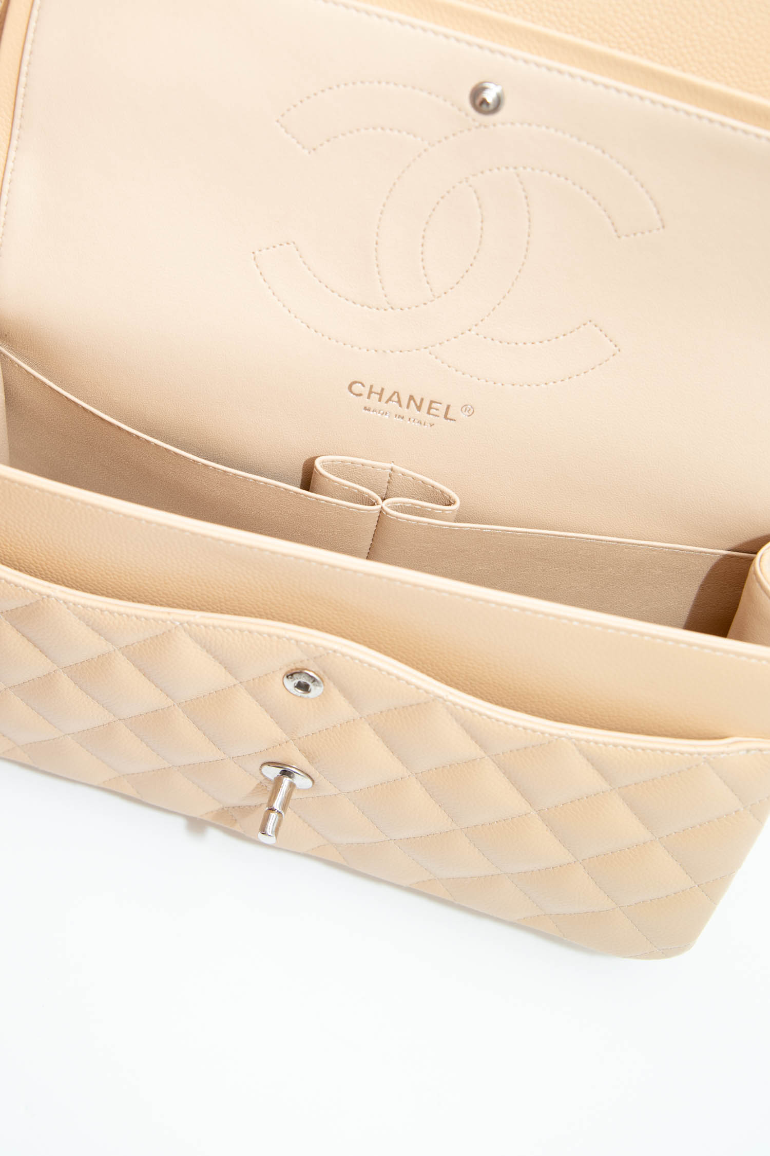 Chanel "Classic Double Flap Bag" Schultertasche Large in Beige
