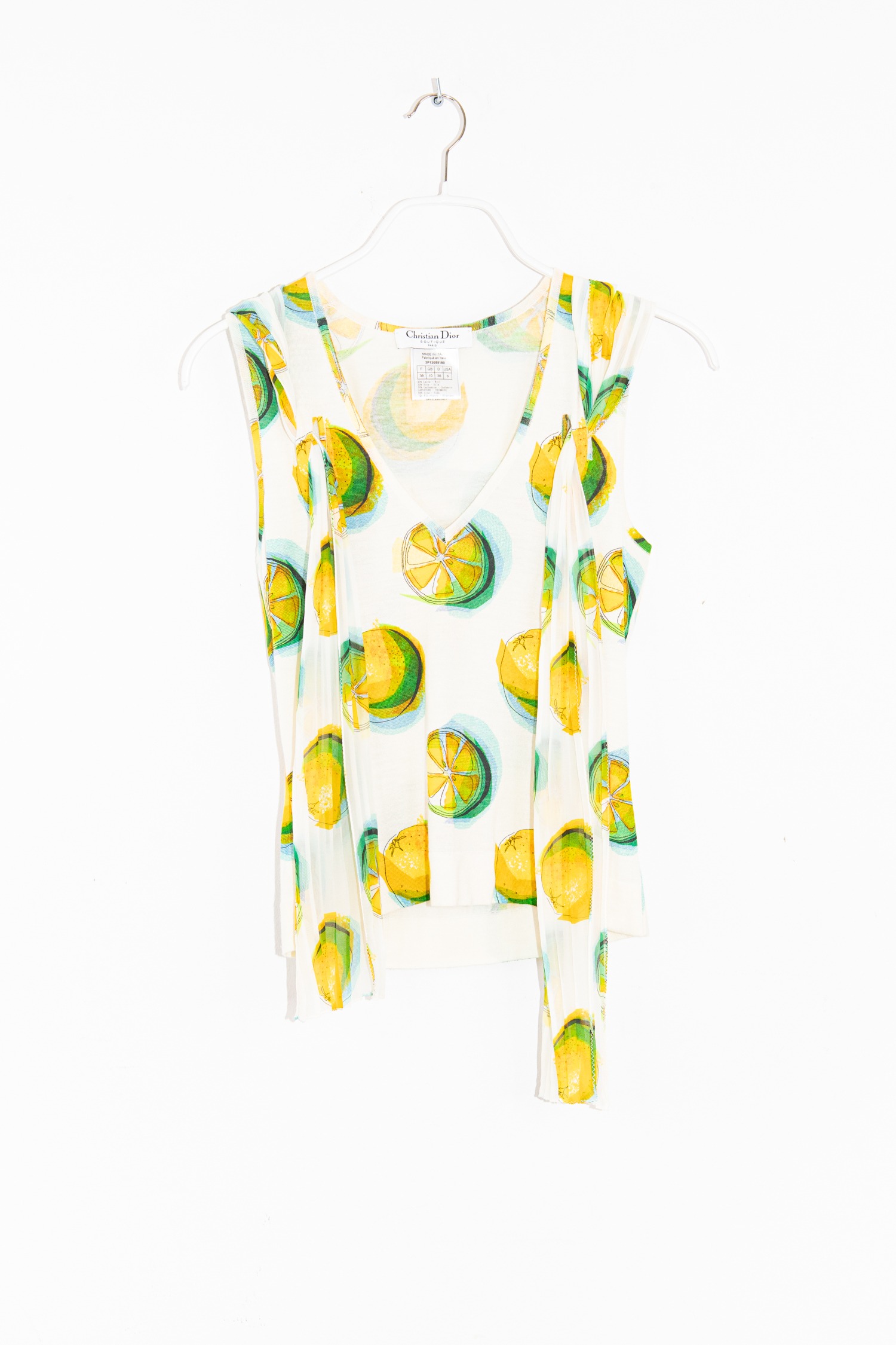 Dior Top aus Feinstrick mit Zitronenprint in Ecru und Gelb