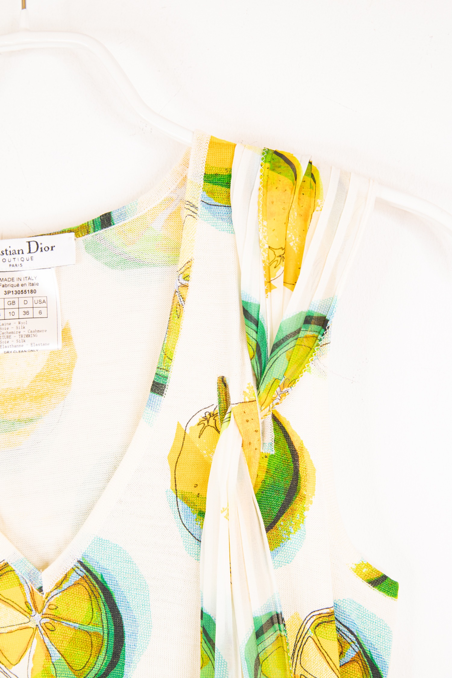 Dior Top aus Feinstrick mit Zitronenprint in Ecru und Gelb