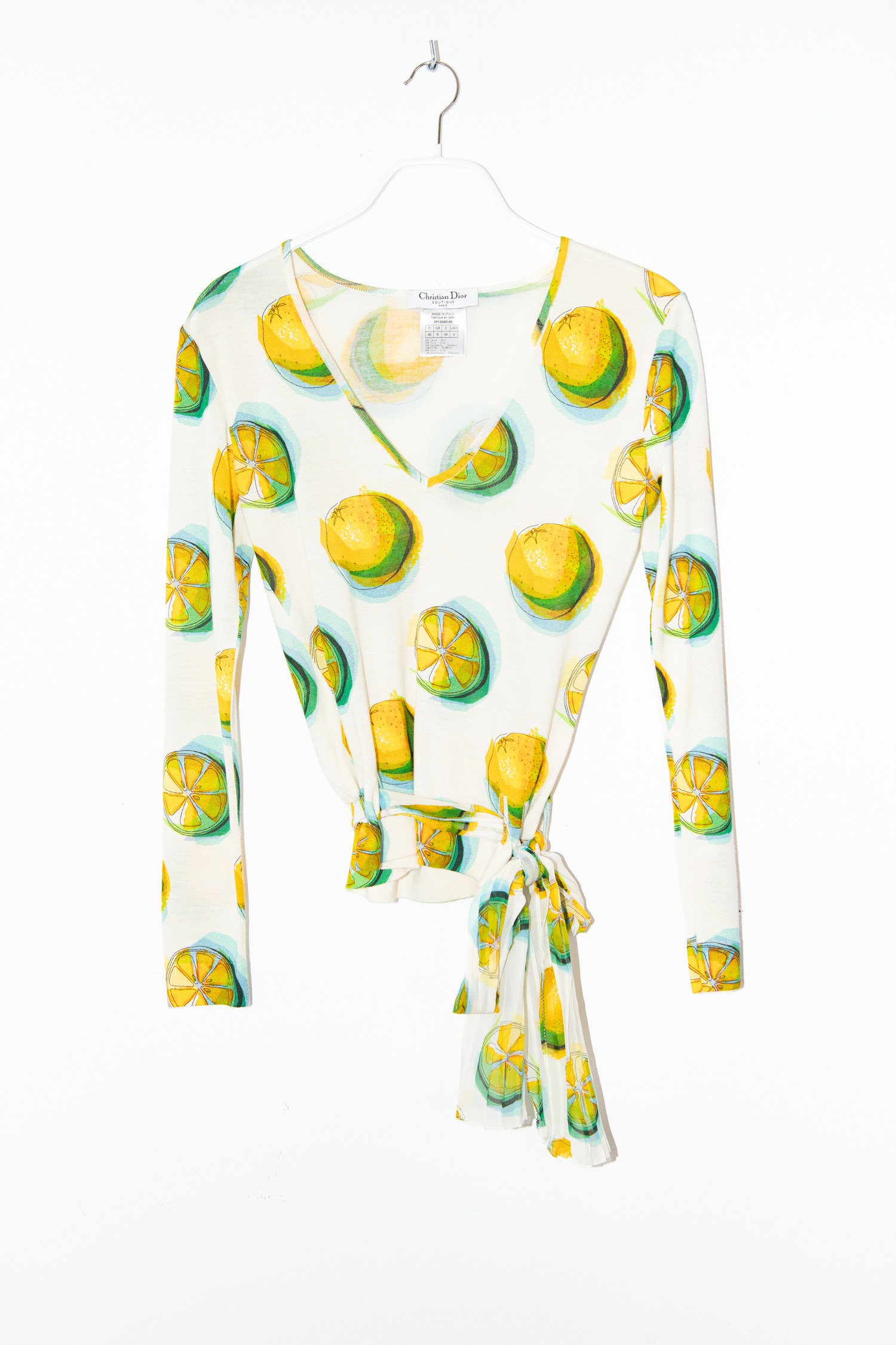 Dior Pullover aus Feinstrick mit Zitronenprint in Ecru und Gelb