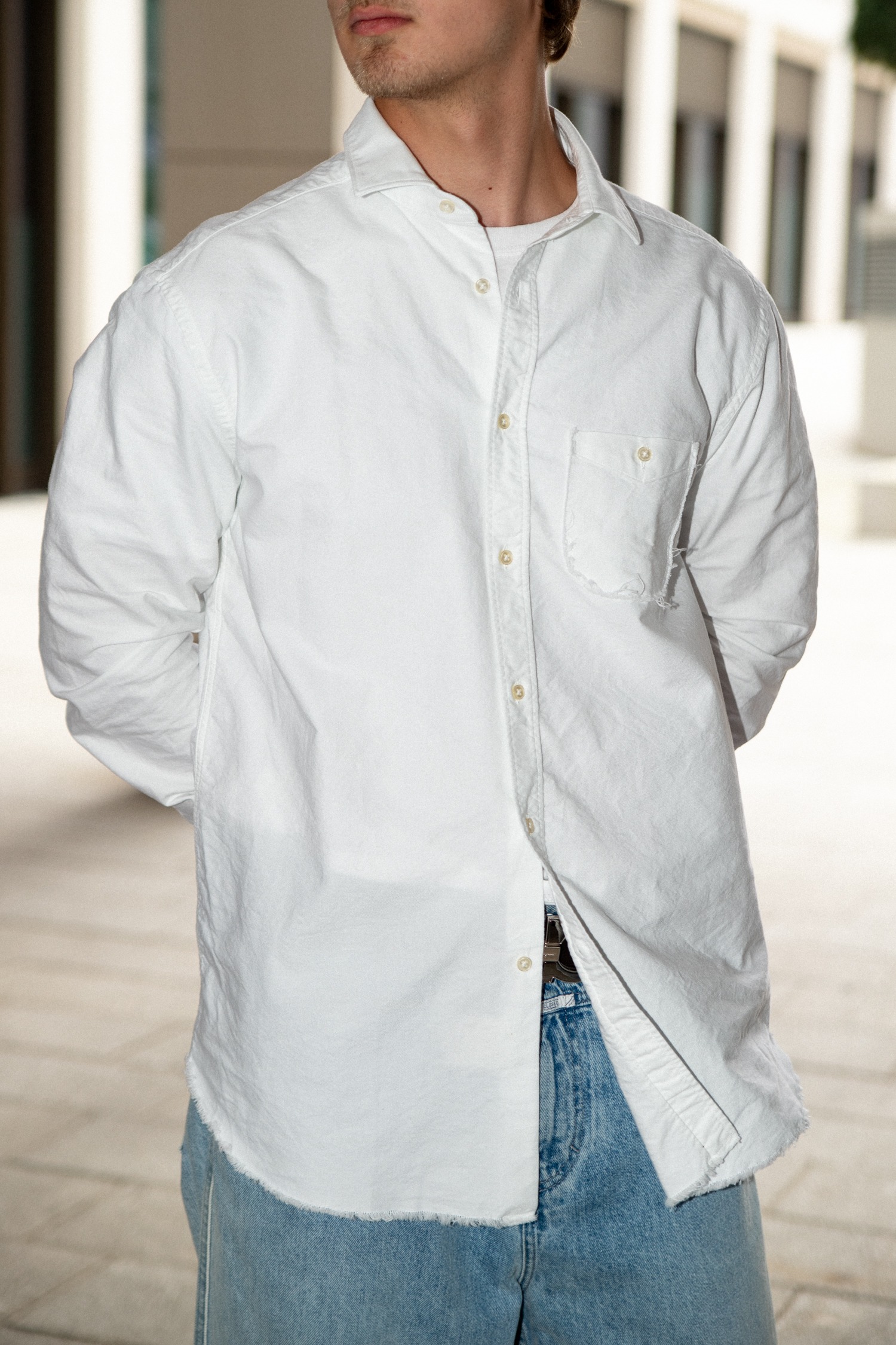 Deuxieme Shirt Hemd im Used-Look in Weiß