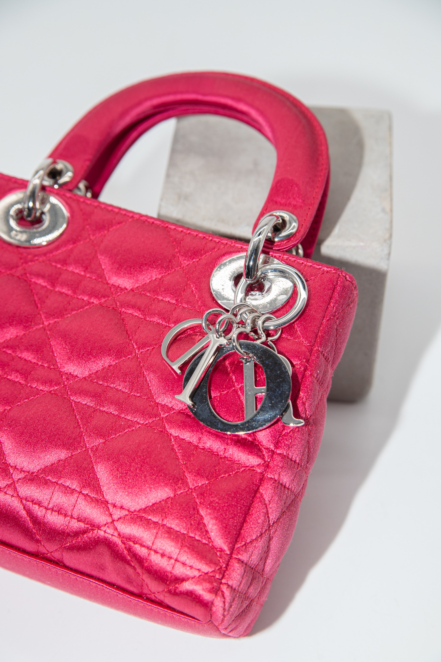 Dior "2011 Mini Satin Cannage Lady Dior" Handtasche in Pink