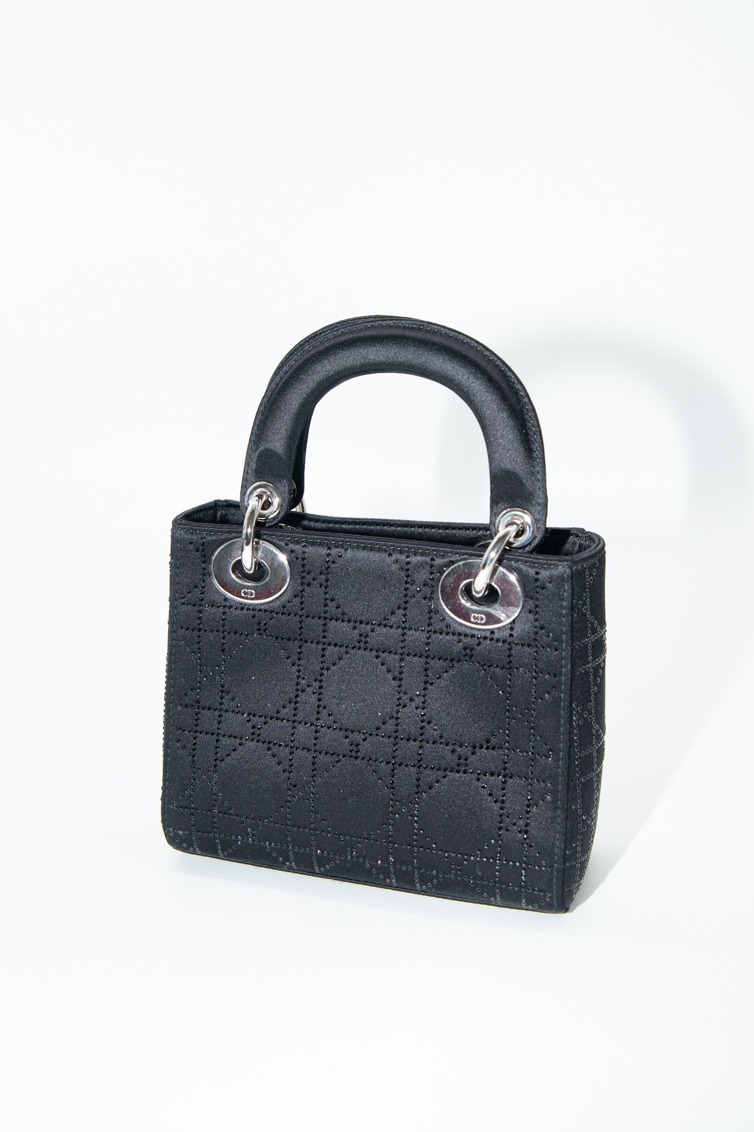 Dior „Mini Satin Cannage Lady Dior“ Handtasche Strass in Schwarz