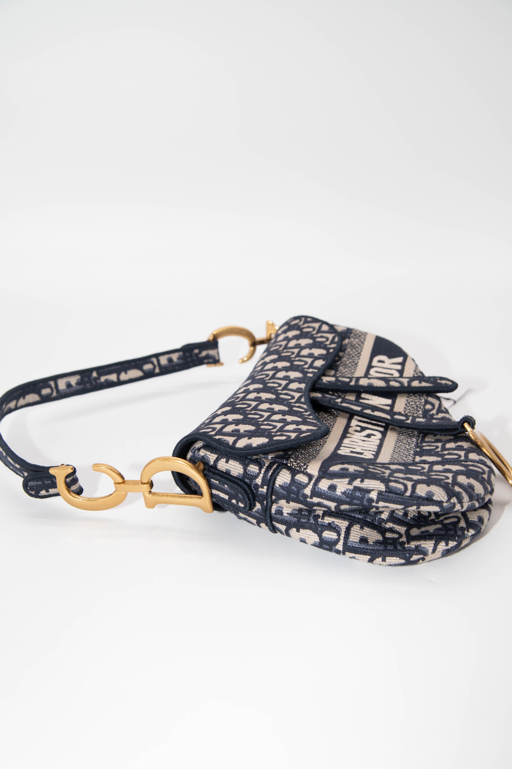 Dior "Saddle Bag Oblique" Schultertasche in Blau