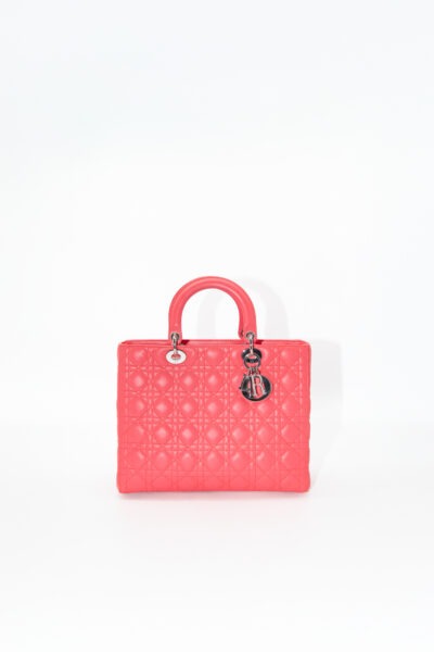 Dior „Large Leather Cannage Lady Dior“ Handtasche in Koralle