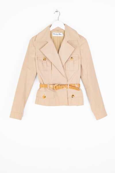 Christian Dior Safarijacke mit Gürtel aus Baumwolle in Beige