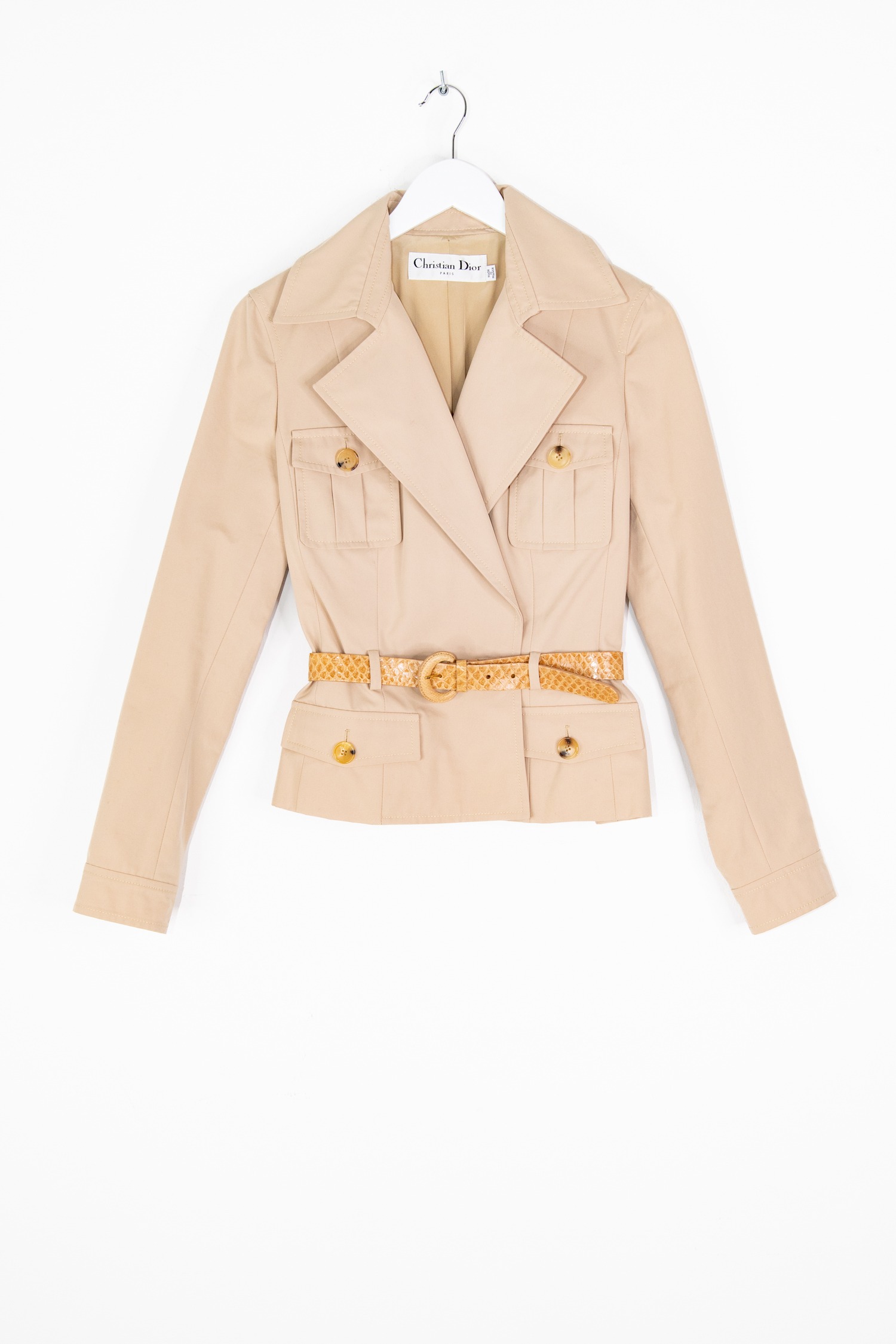 Christian Dior Safarijacke mit Gürtel aus Baumwolle in Beige