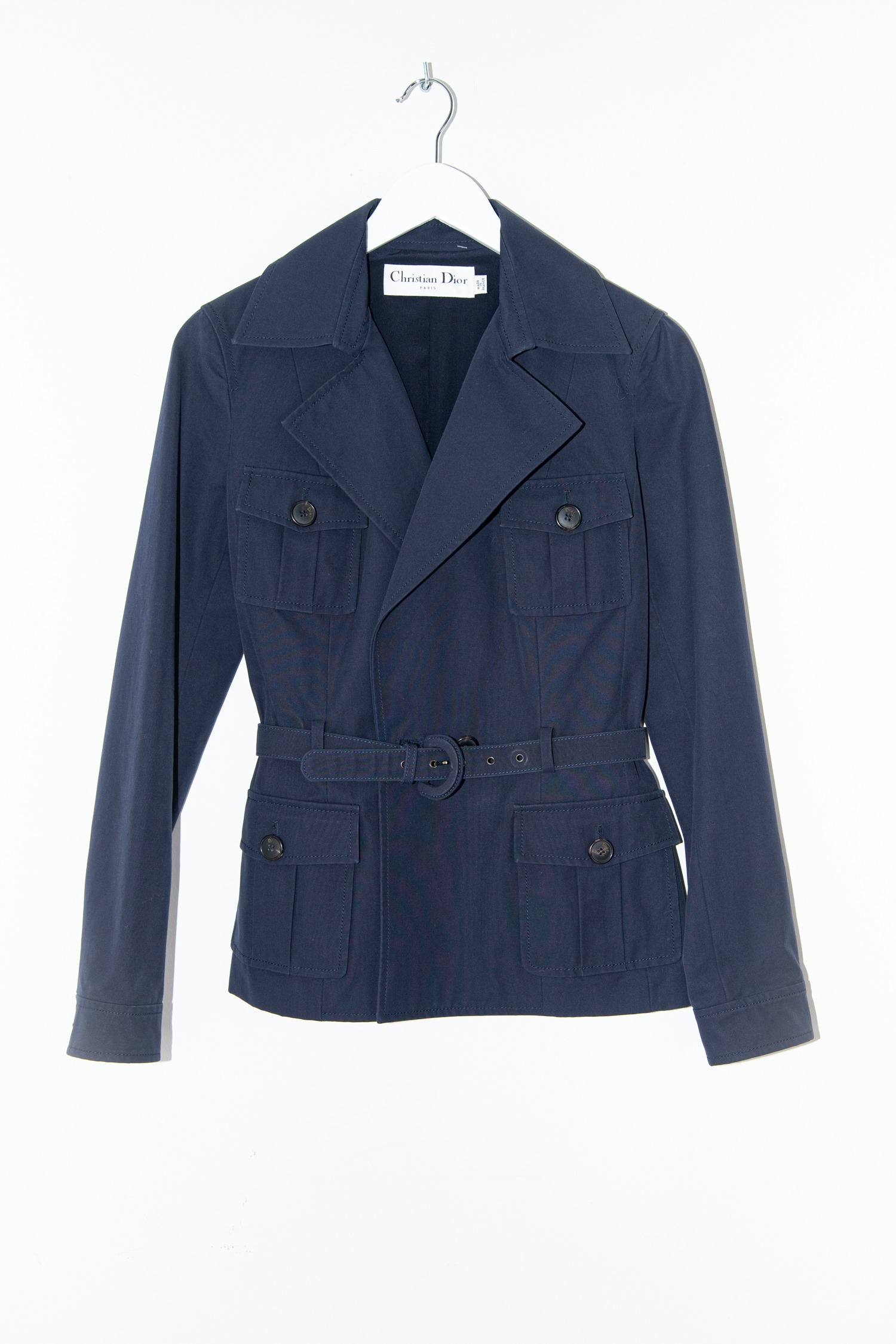 Christian Dior Safarijacke mit Gürtel aus Baumwolle in Dunkelblau