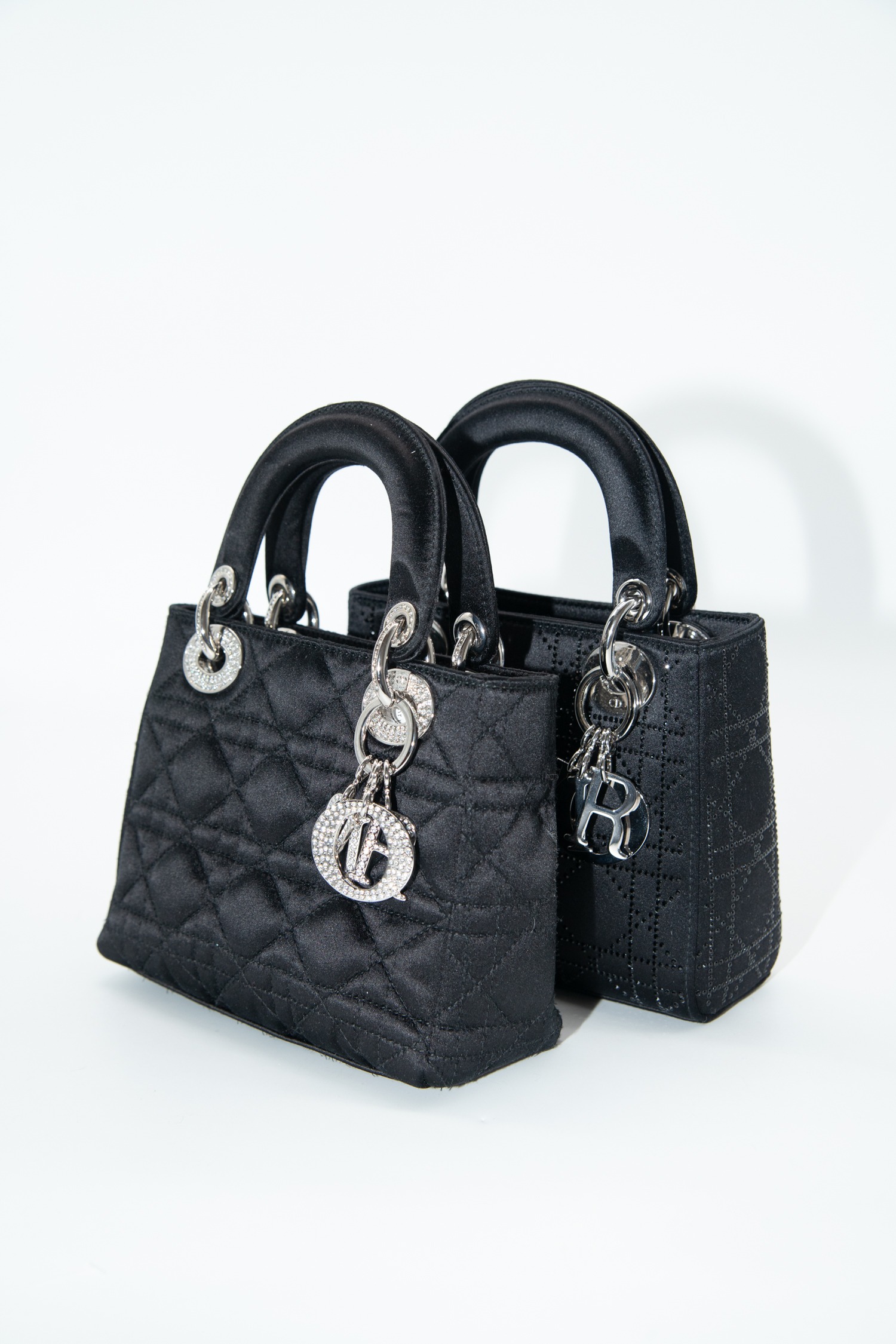 Dior „Mini Satin Cannage Lady Dior“ Handtasche Strass in Schwarz