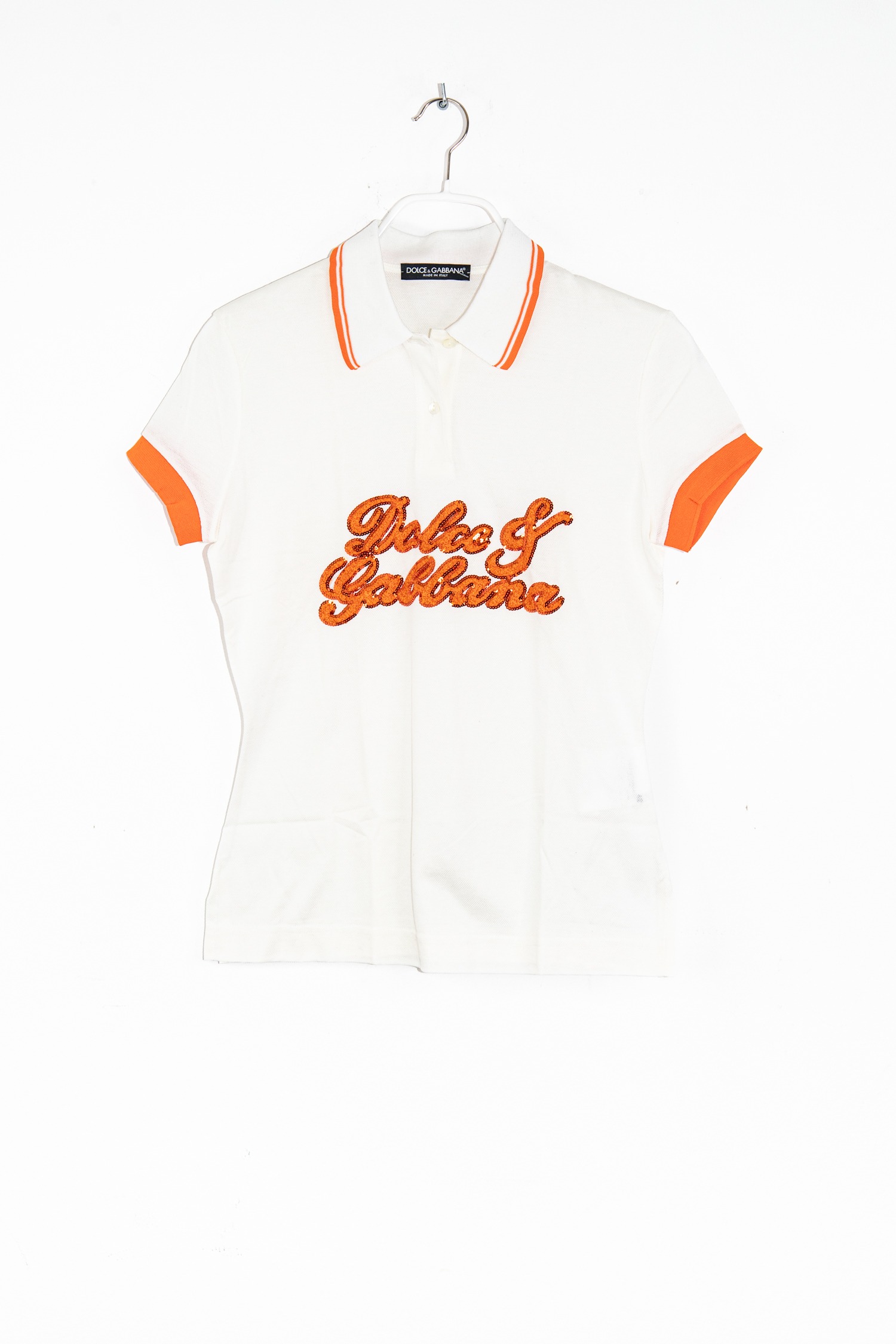 Dolce & Gabbana Poloshirt mit Pailletten in Weiß und Orange