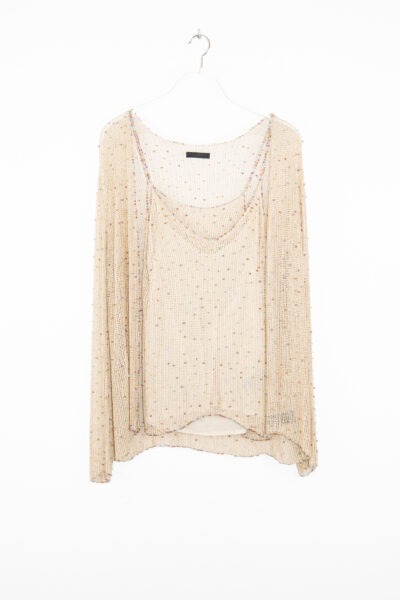 Donna Karan Twinset mit Perlen in Beige
