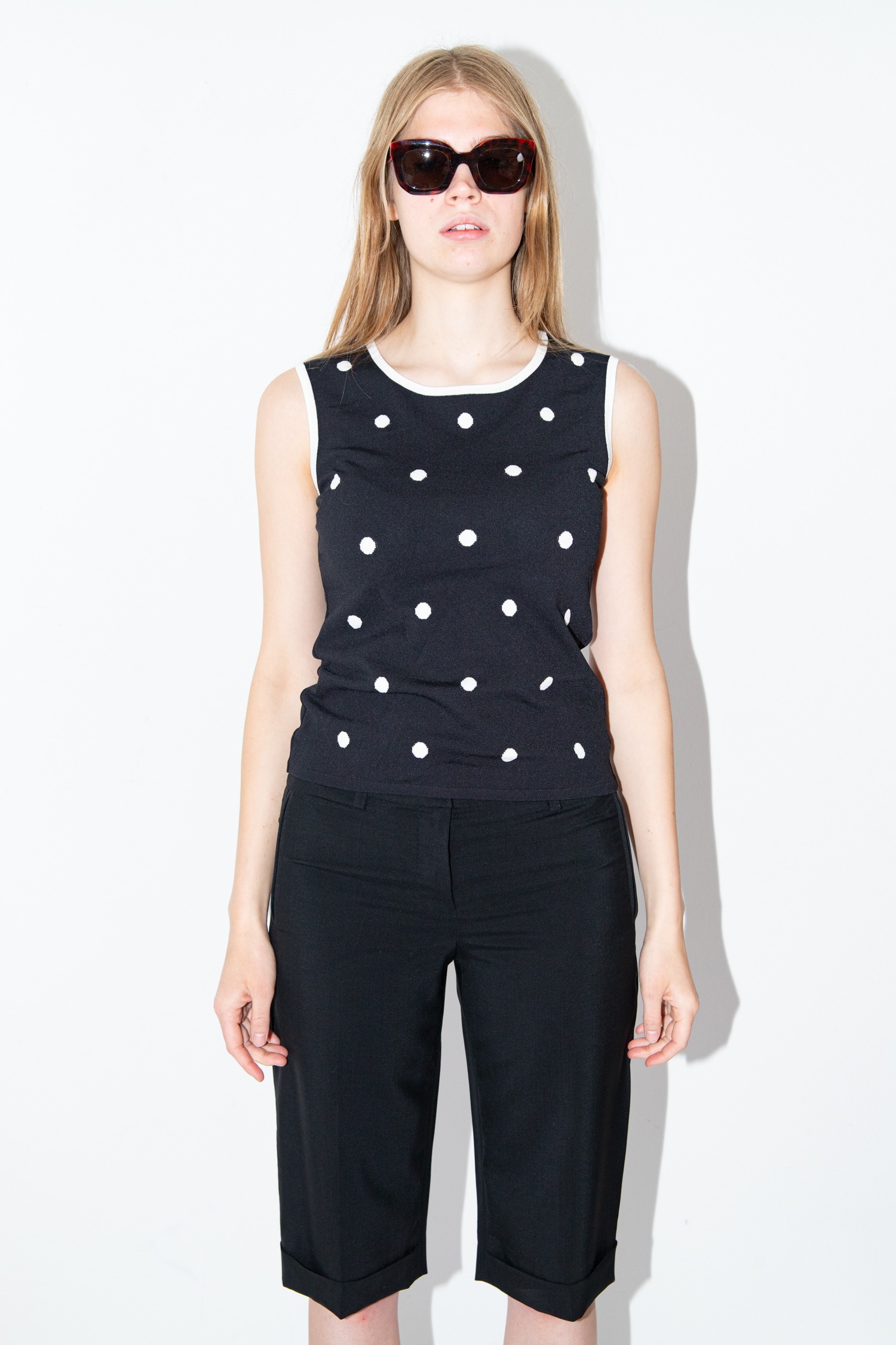 Escada Vintage Top aus Feinstrick in Schwarz und Weiß