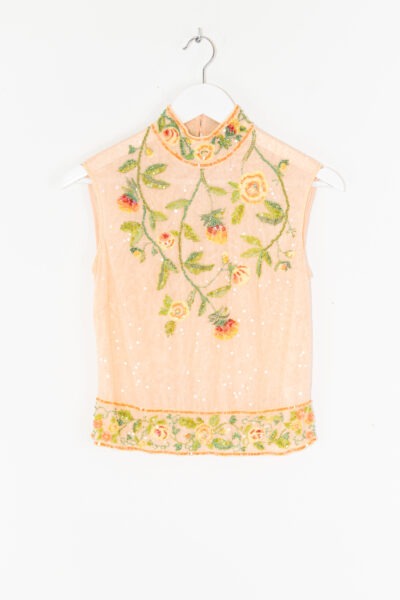 Vintage Escada Oberteil mit Blumenstickerei in Apricot