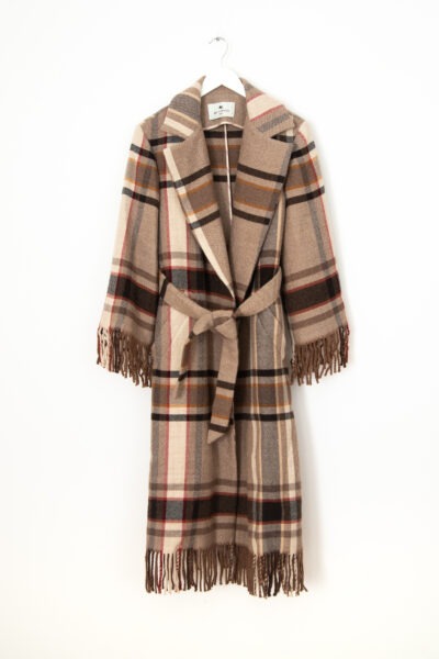 Etro Mantel mit Karomuster und Fransen in Beige, Rot und Ocker