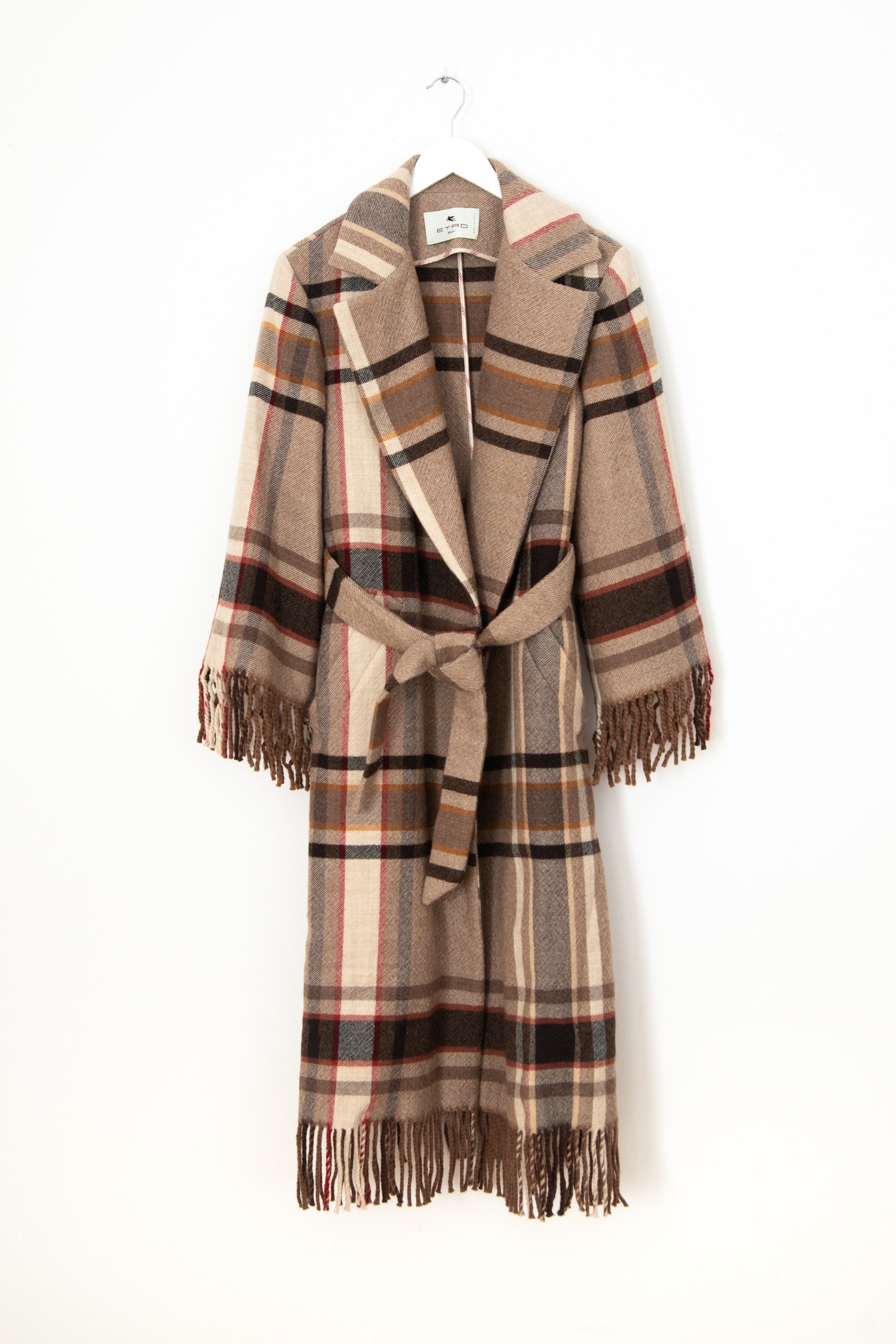 Etro Mantel mit Karomuster und Fransen in Beige, Rot und Ocker