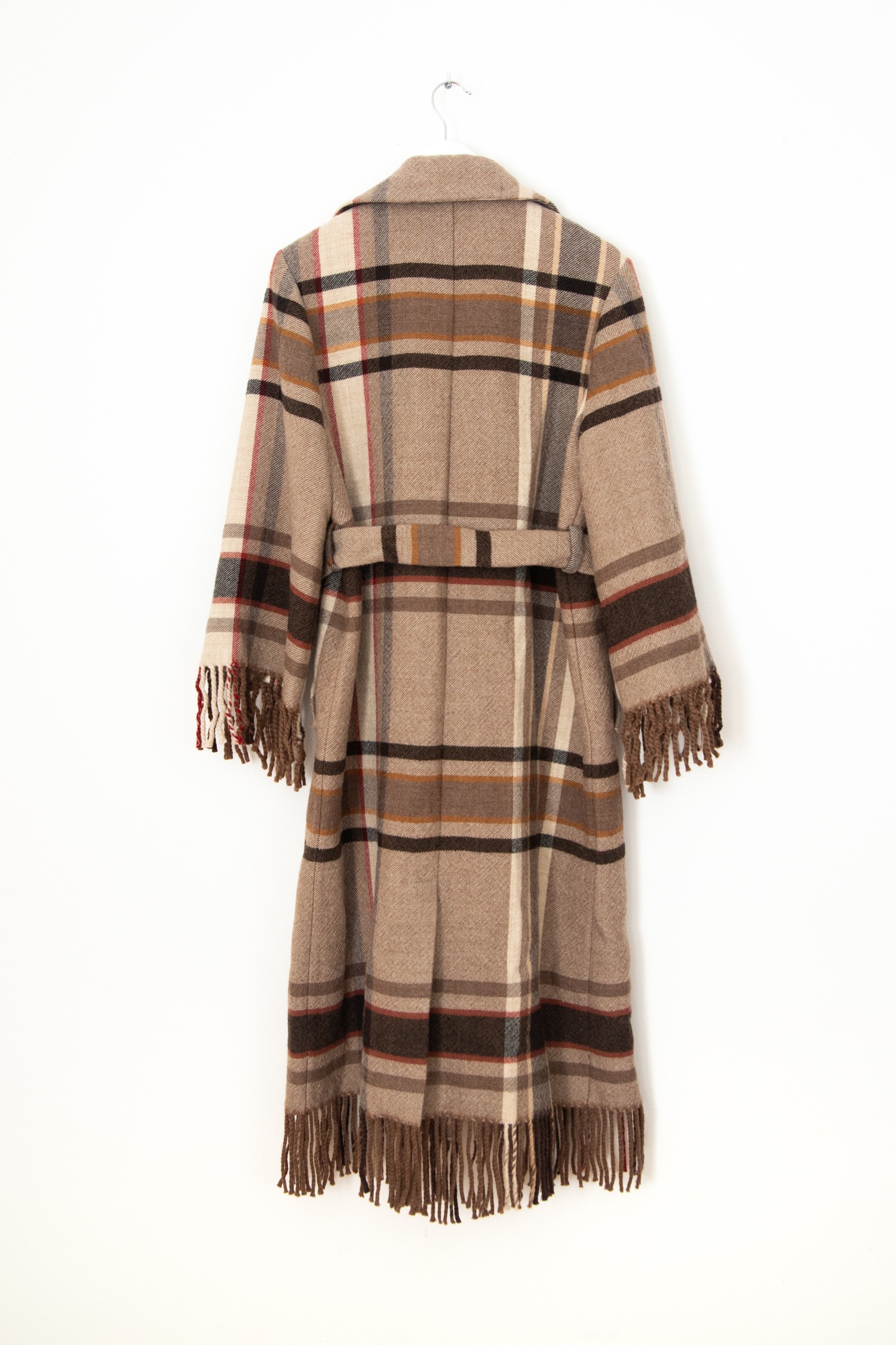 Etro Mantel mit Karomuster und Fransen in Beige, Rot und Ocker