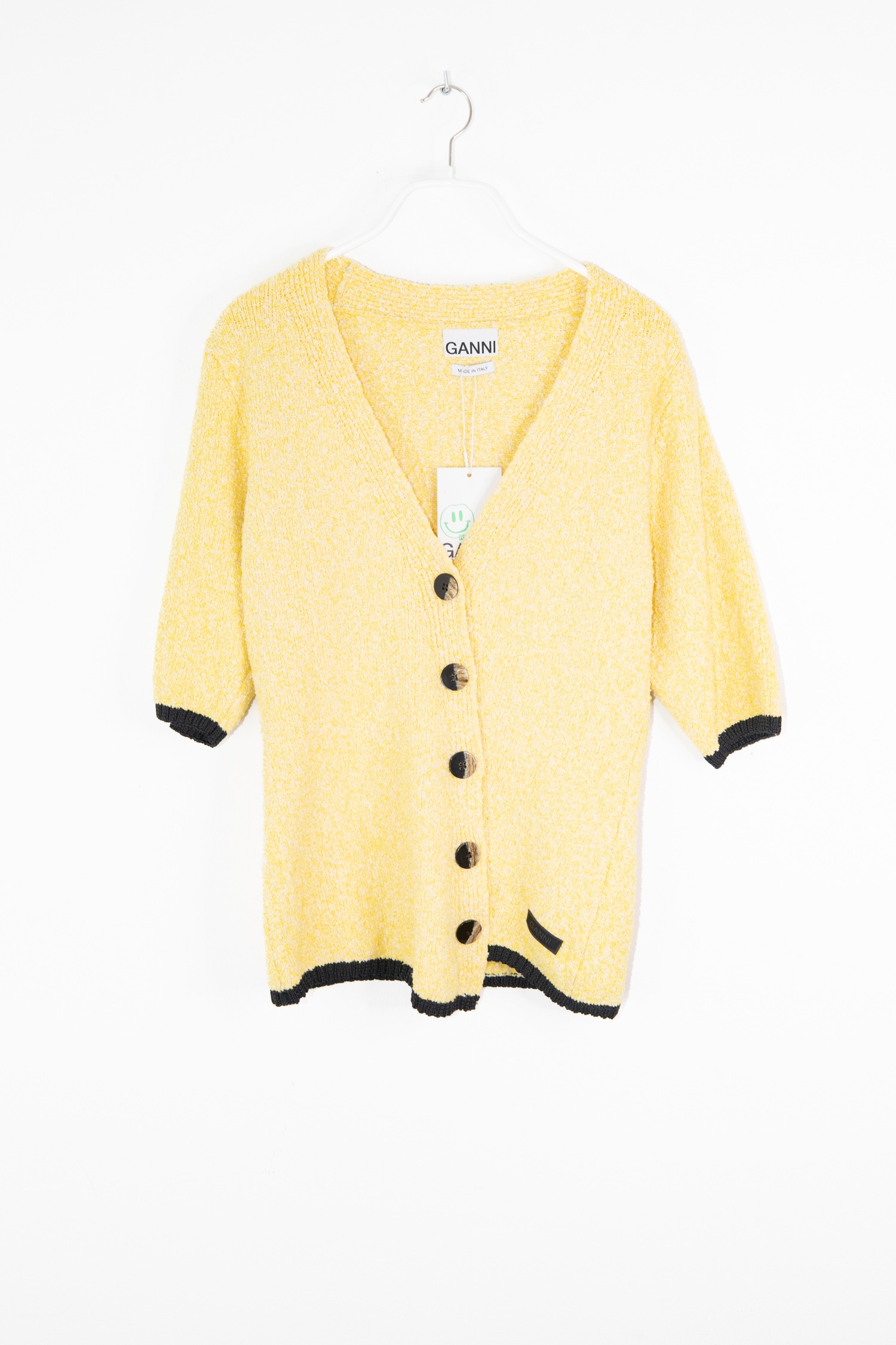 Ganni Strickjacke in Hellgelb und Schwarz