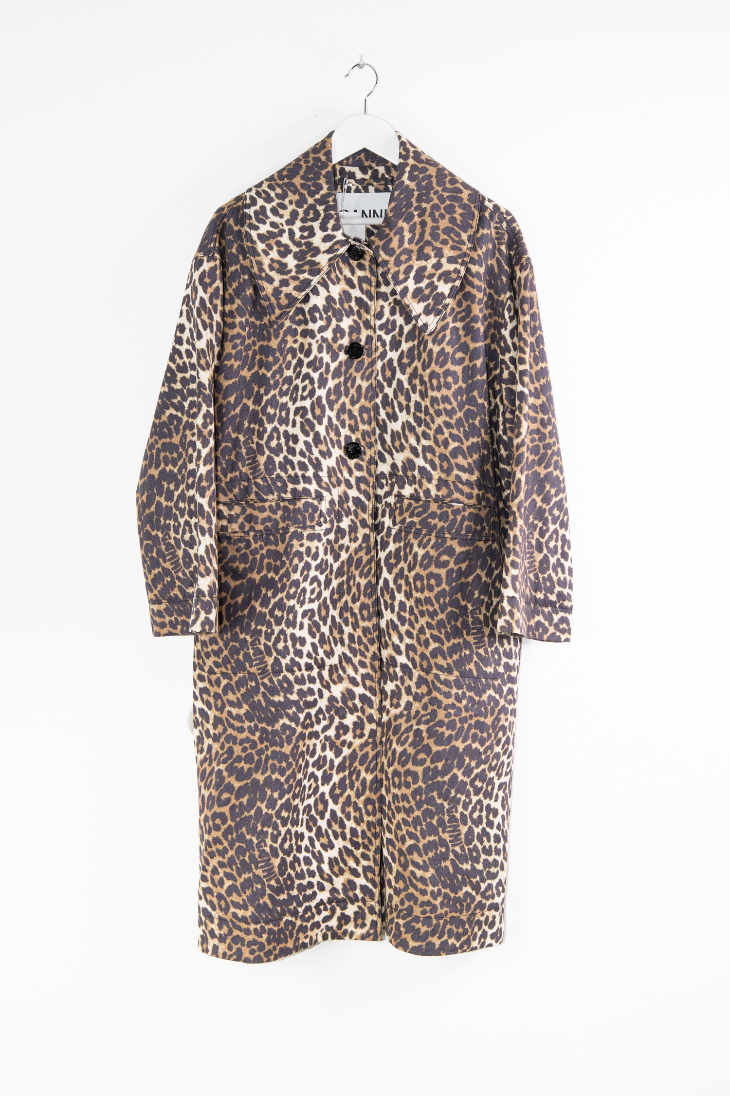 Ganni Oversized Mantel mit Leopardenmuster in Beige und Schwarz