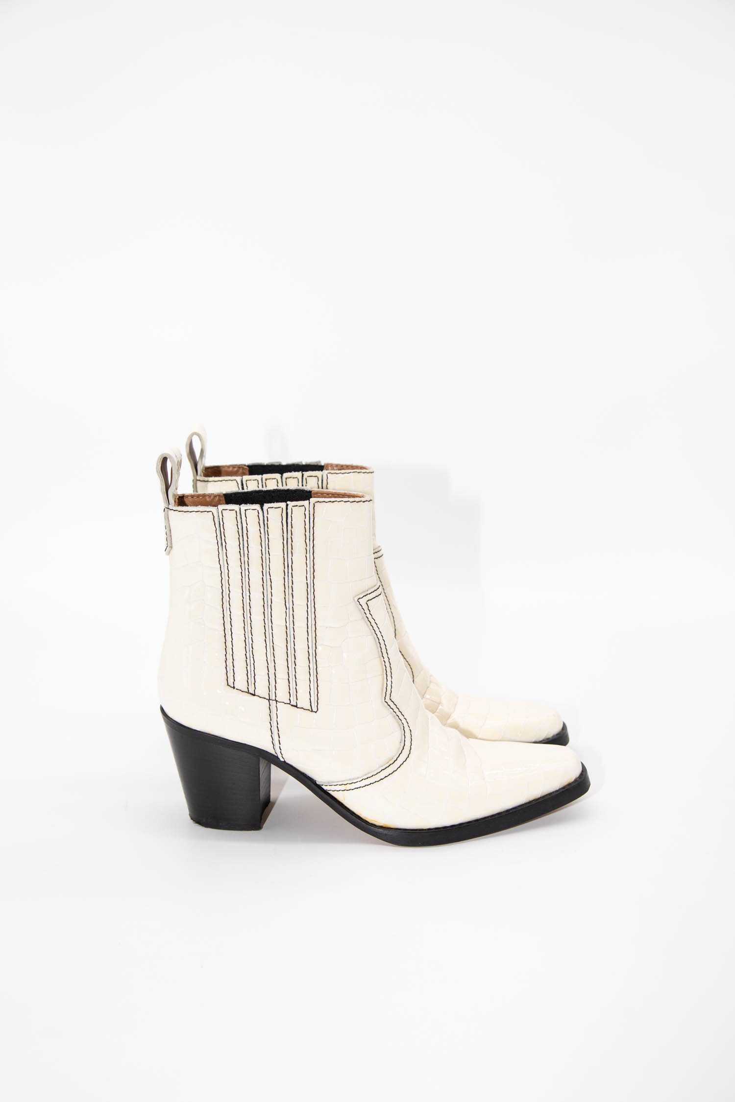 Ganni "S1261 Belly Croc" Ankle Boots in Egret