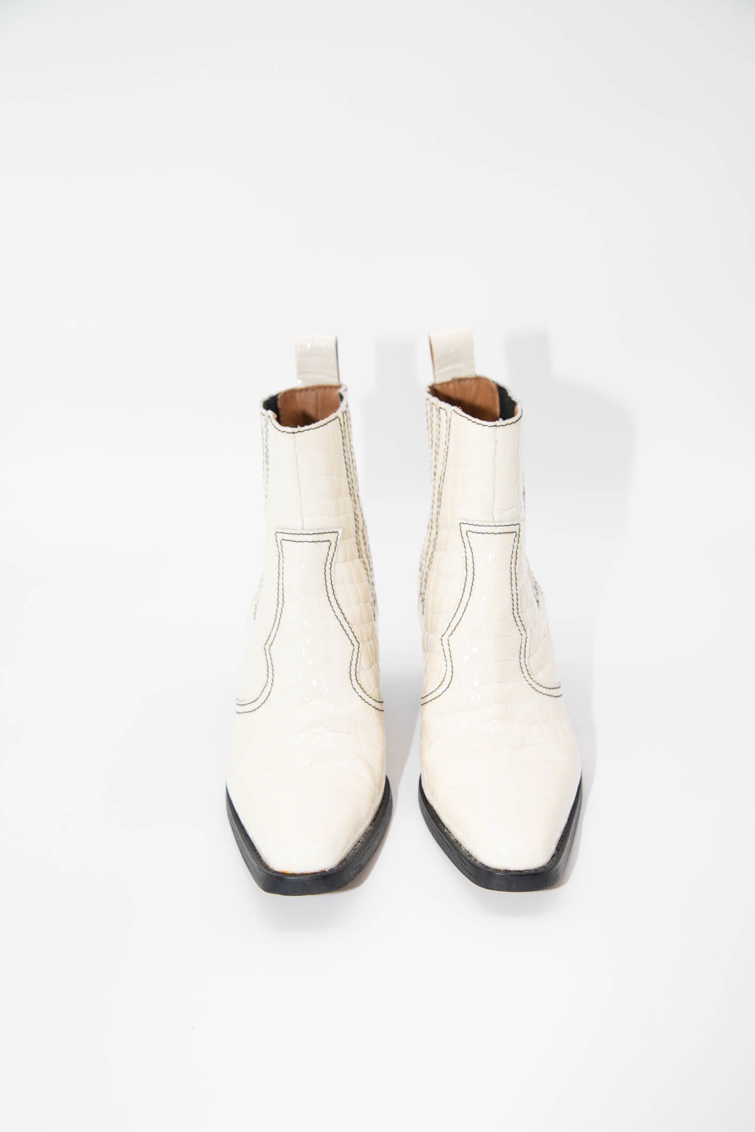 Ganni "S1261 Belly Croc" Ankle Boots in Egret