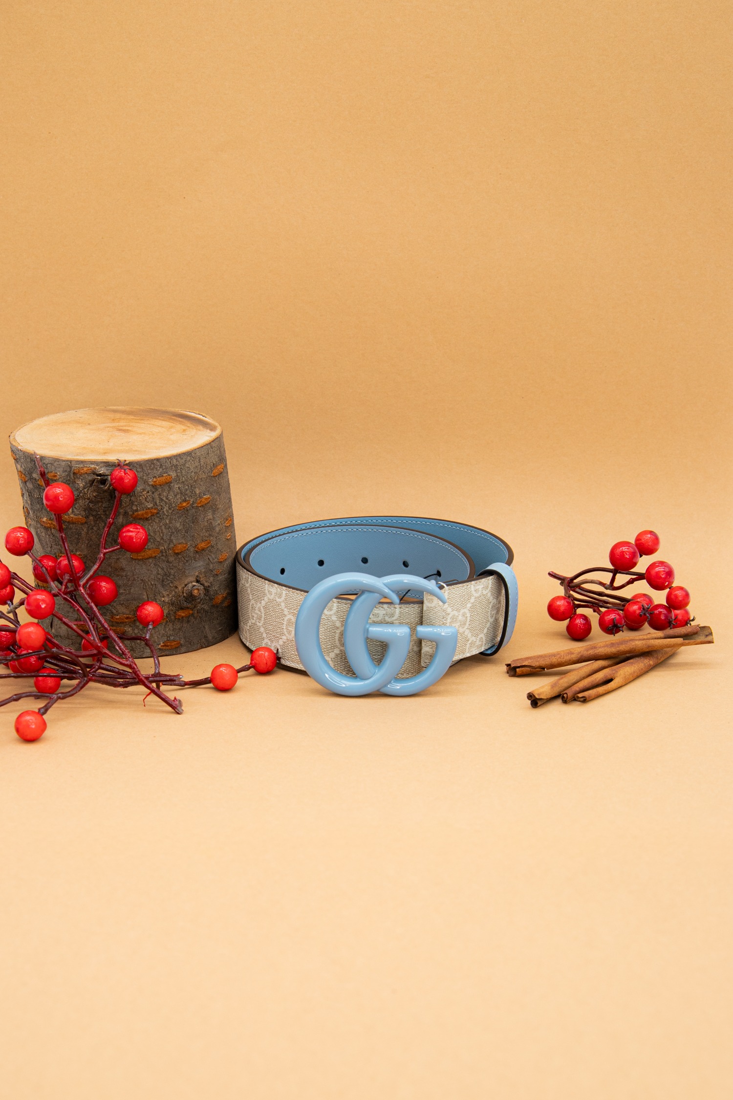 Gucci "GG Marmont" Gürtel in Hellblau und Beige