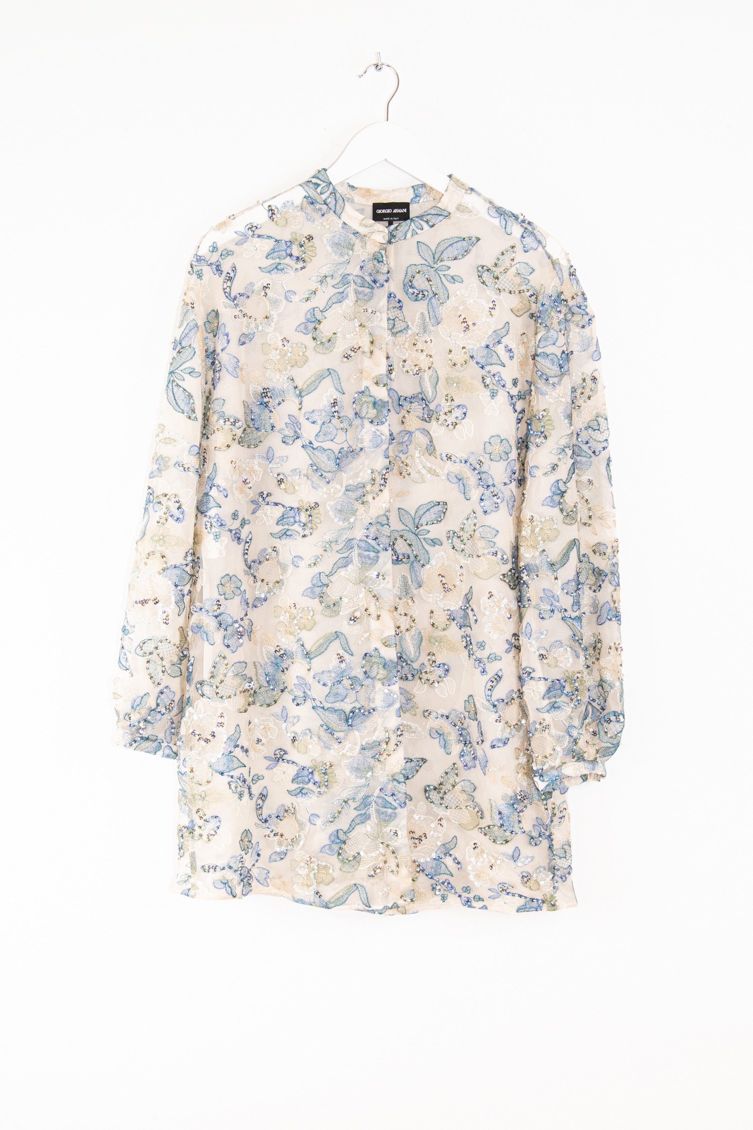 Giorgio Armani langer Blazer mit Stickerei und Perlen in Sand und Blau