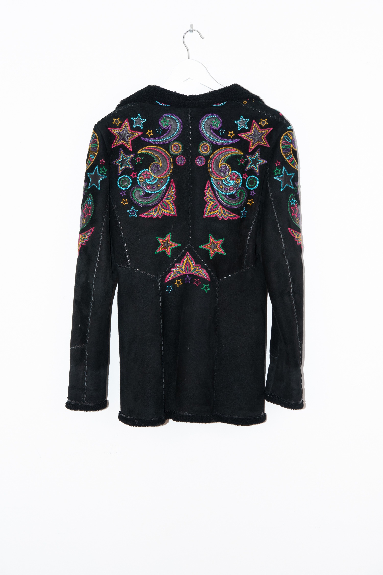Vintage Gianni Versace Lederjacke mit Stickerei in Schwarz