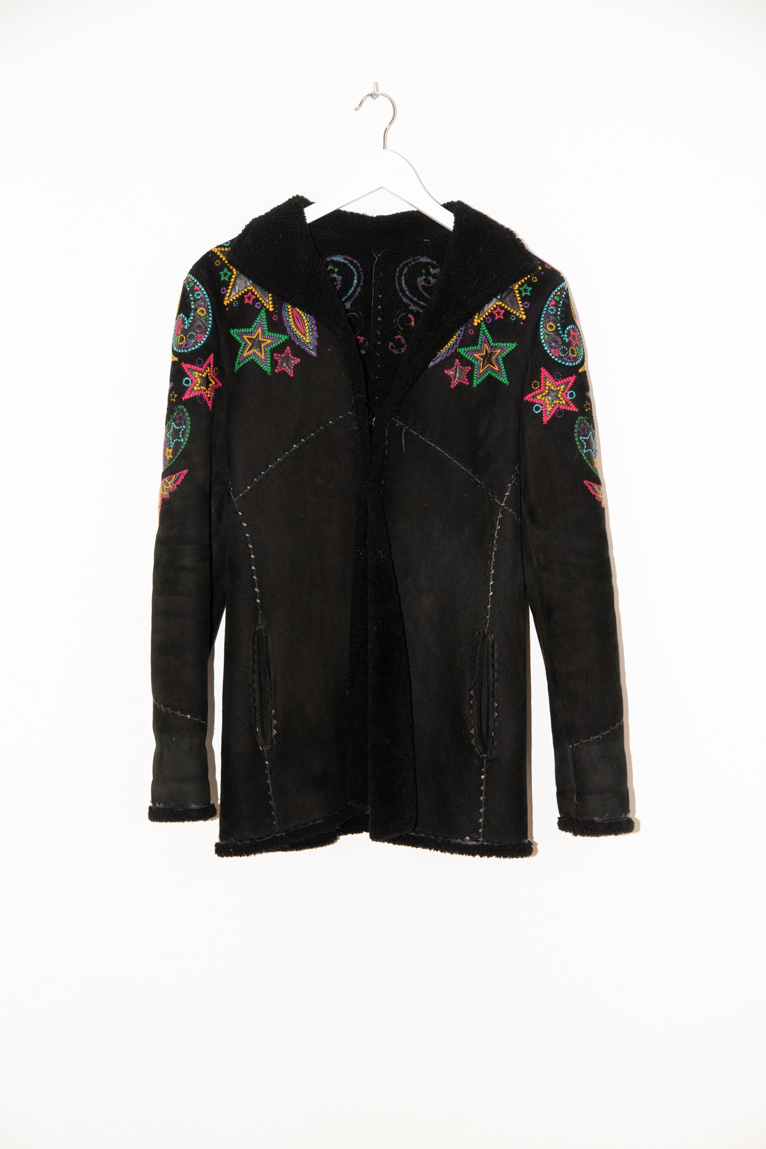 Vintage Gianni Versace Lederjacke mit Stickerei in Schwarz