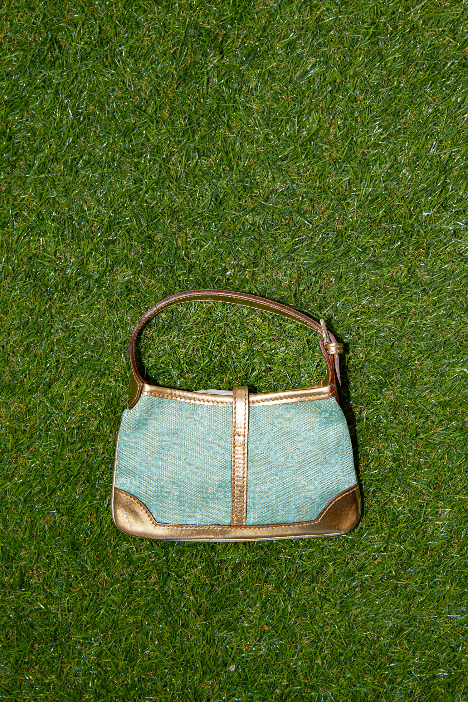 Gucci "Mini Jackie" Tasche in Hellblau und Gold