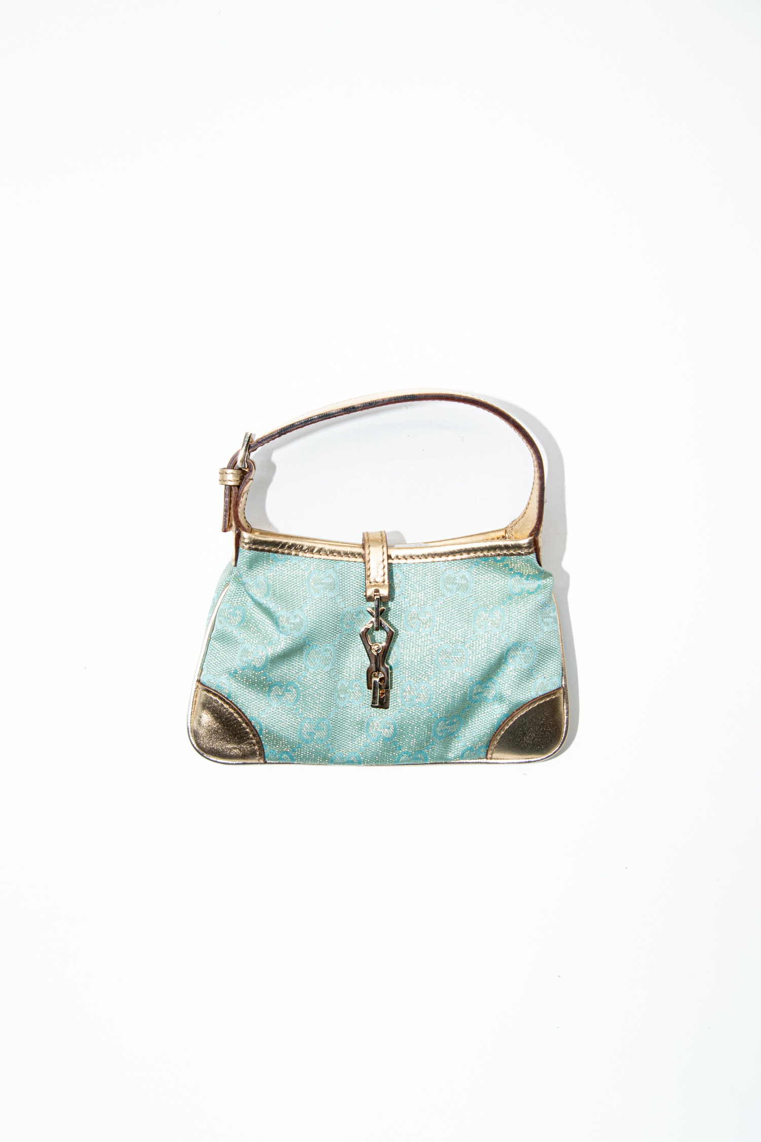 Gucci "Mini Jackie" Tasche in Hellblau und Gold
