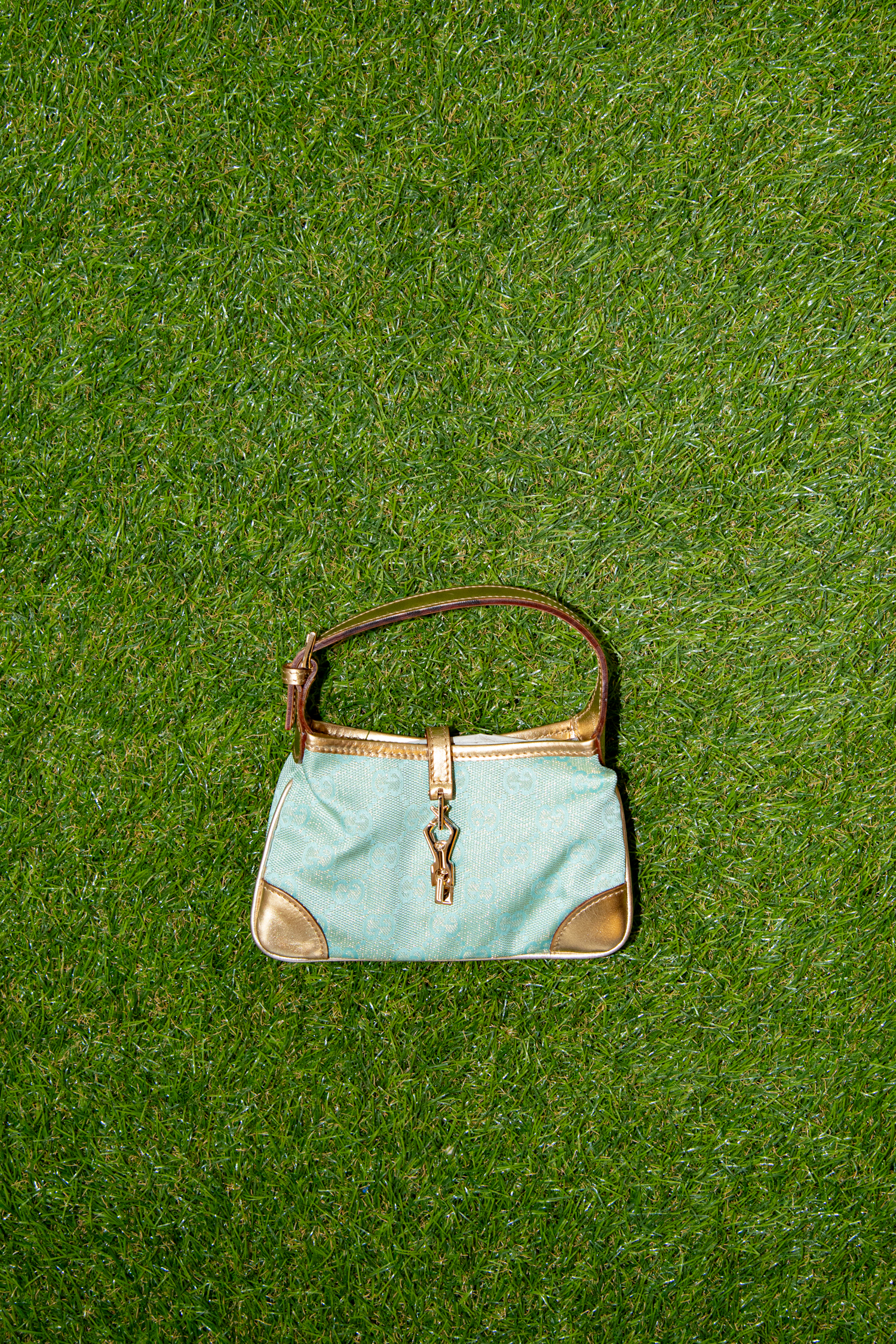 Gucci "Mini Jackie" Tasche in Hellblau und Gold