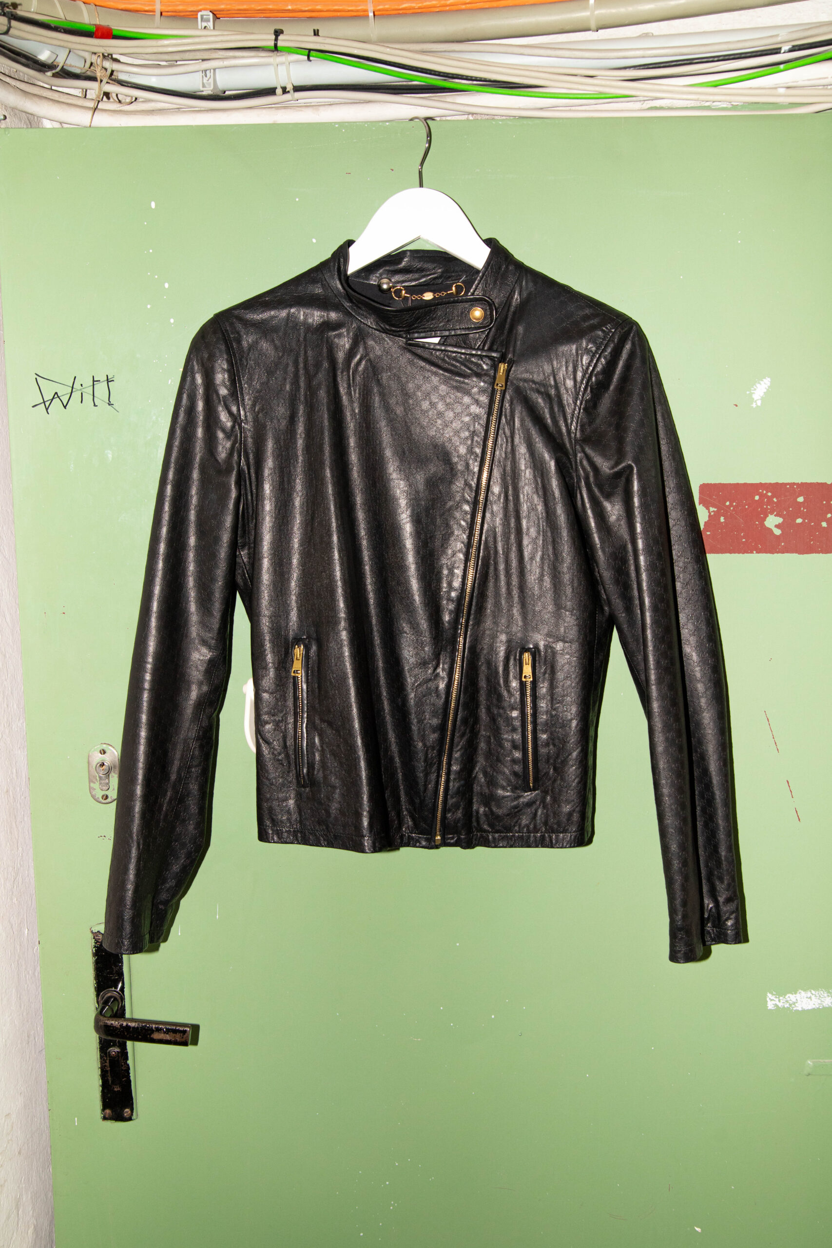 Gucci leichte Lederjacke mit Monogramm- Muster