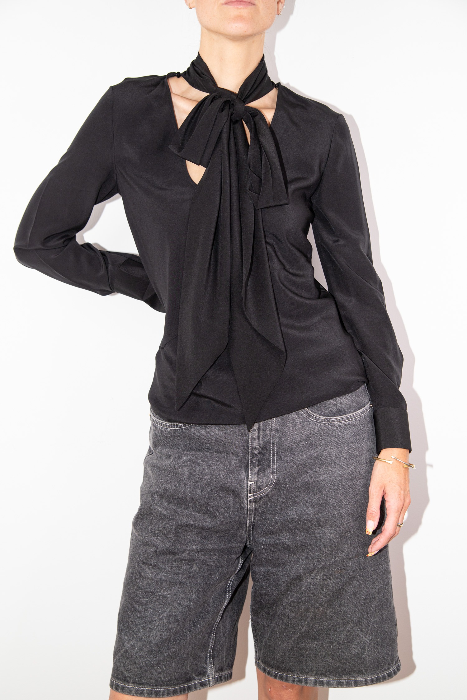 Helmut Lang "Scarf Blouse" Bluse mit Schal in Schwarz