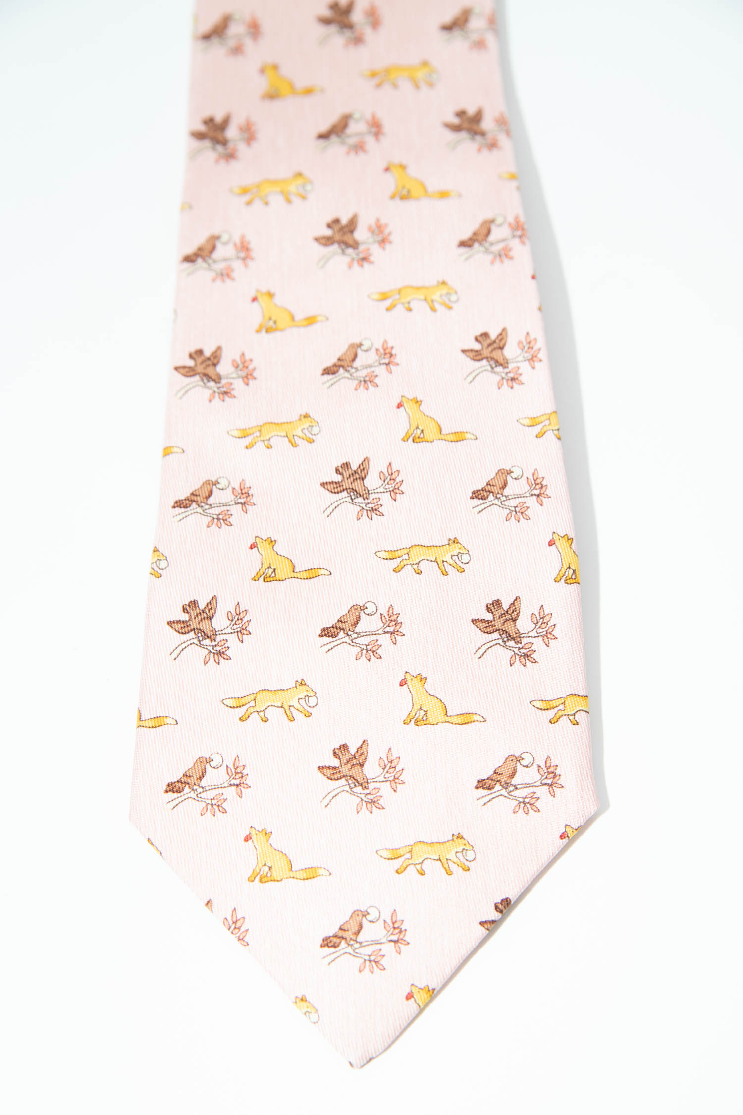 Hermès Krawatte mit Fuchs und Vogel Motiv