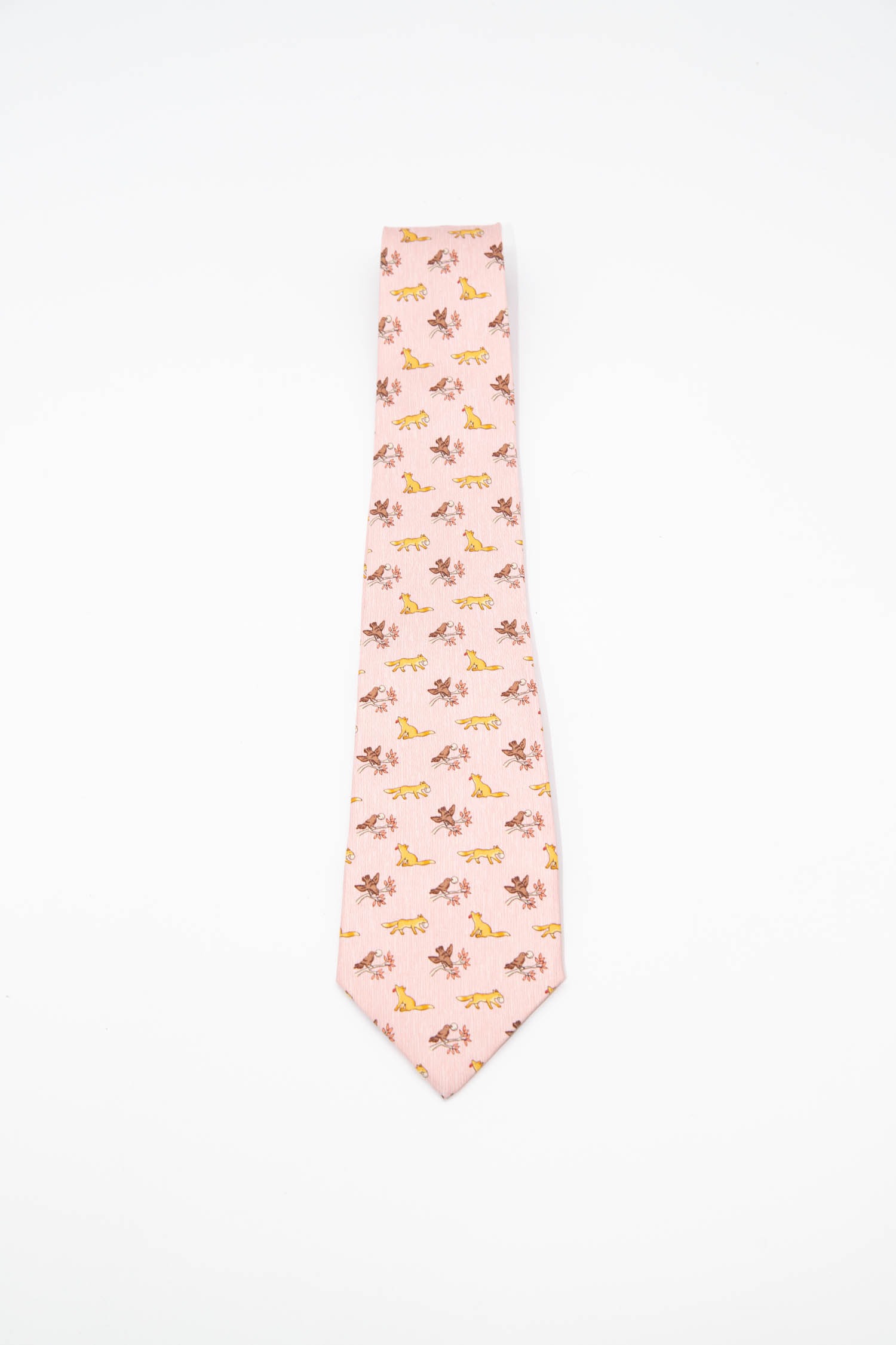 Hermès Krawatte mit Fuchs und Vogel Motiv
