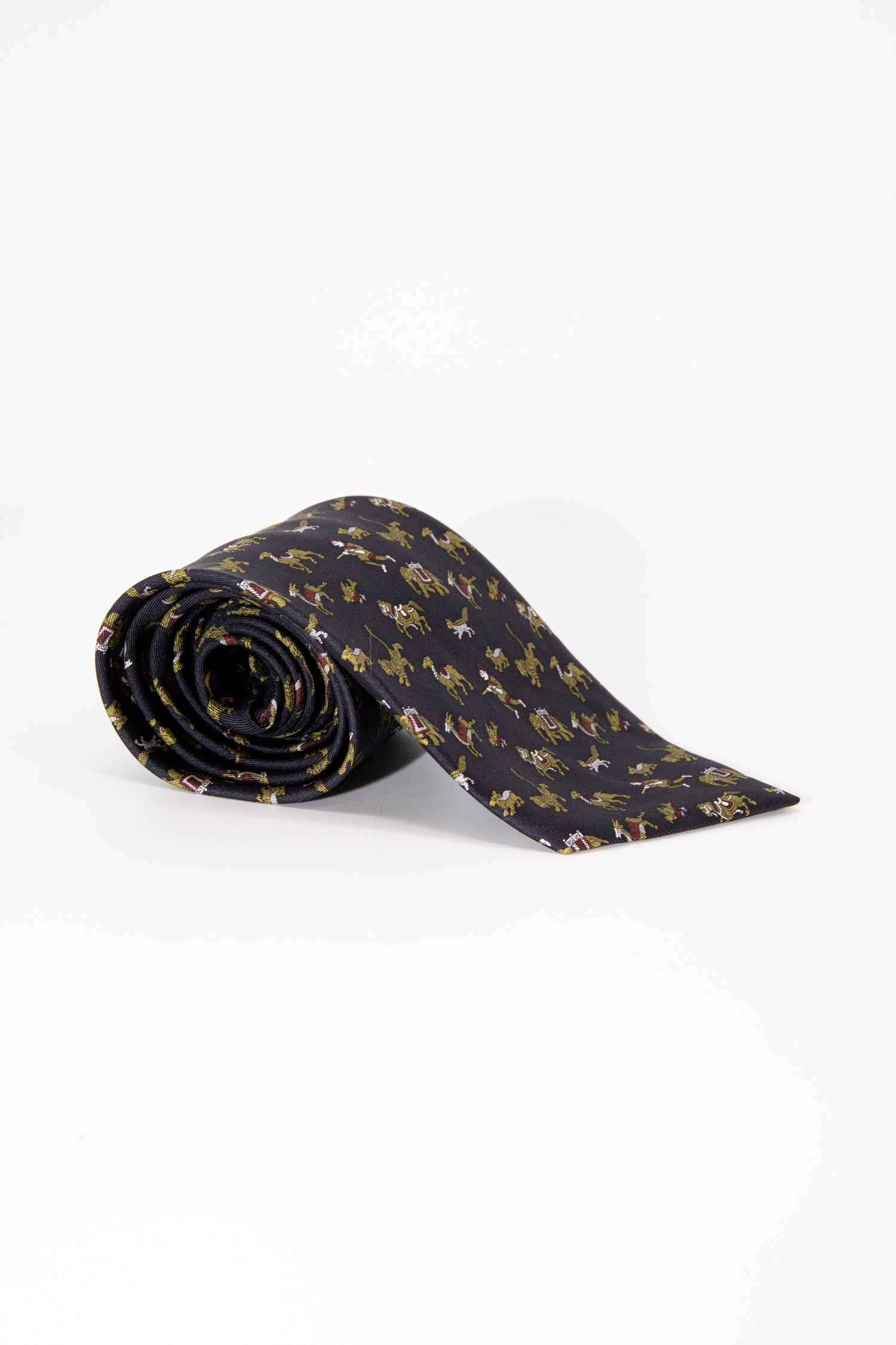 Hermès Krawatte mit Jagd-Motiv in Schwarz