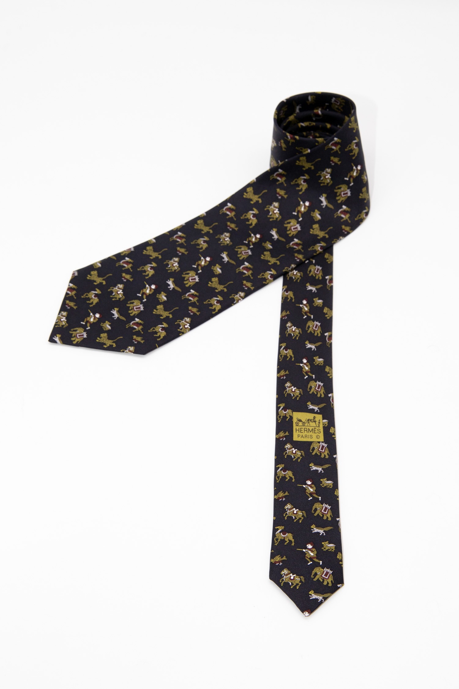 Hermès Krawatte mit Jagd-Motiv in Schwarz