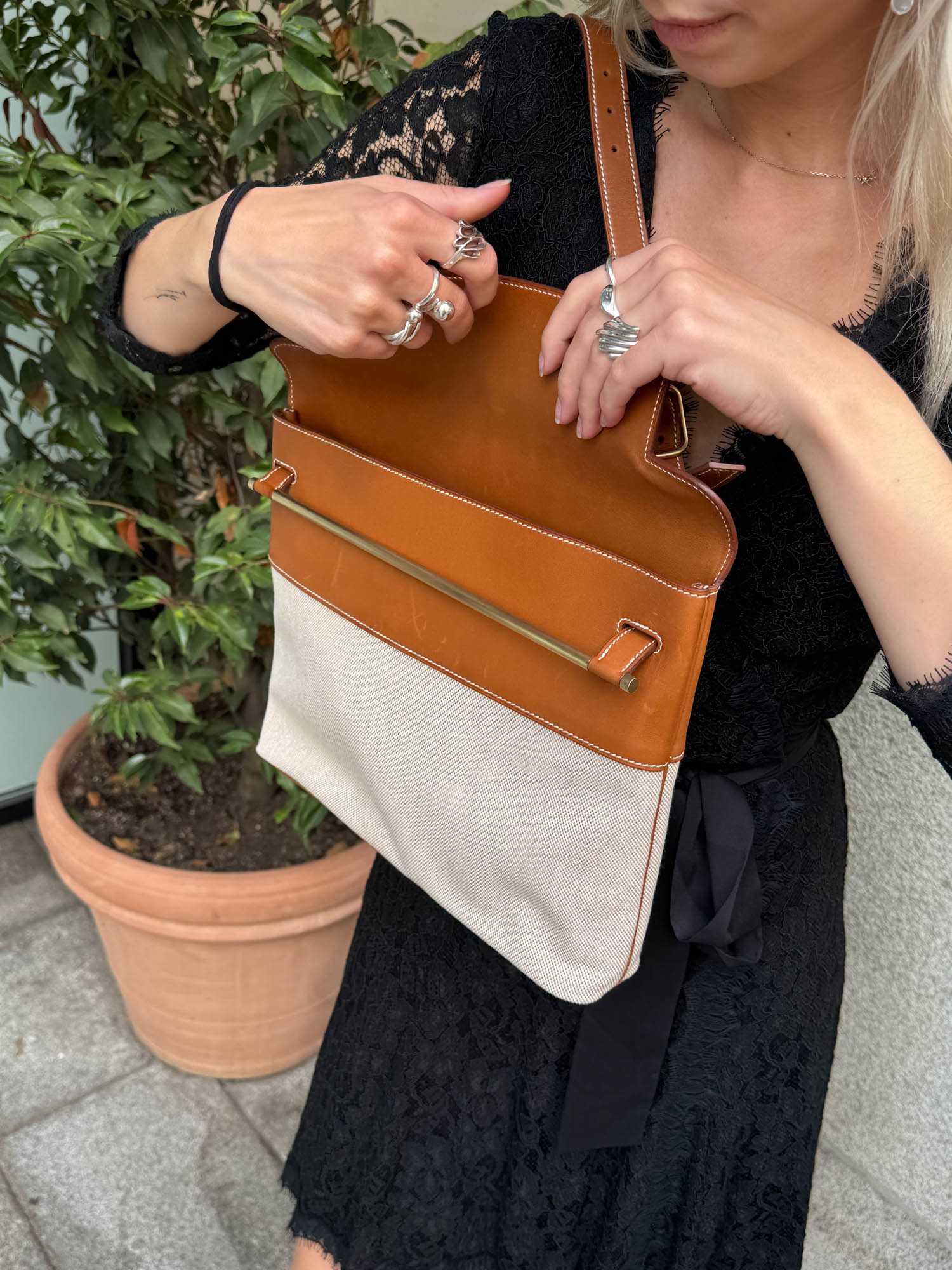 Hermès "Sac Sillage" Schultertasche in Cognacbraun