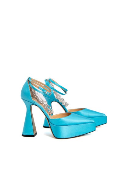 Mach & Mach Satinpumps mit Plateau in Hellblau