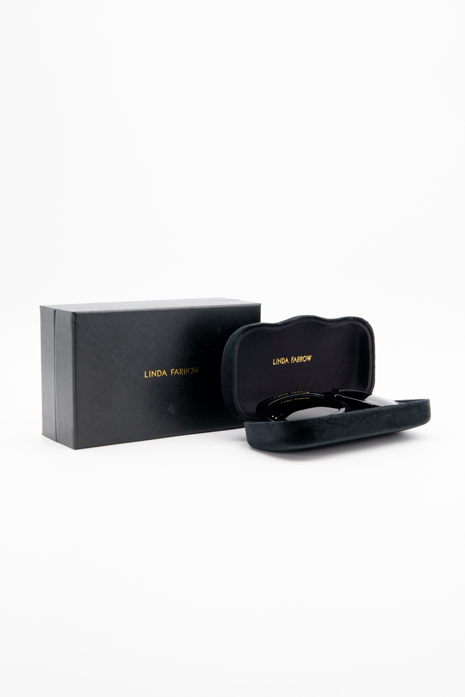 Linda Farrow "Renata" Sonnenbrille in Schwarz und Gold