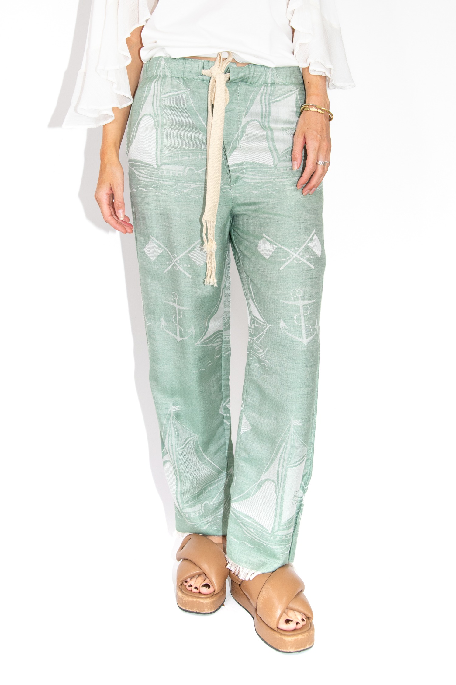 Loewe Hose mit Maritimen Muster in Mint und Beige